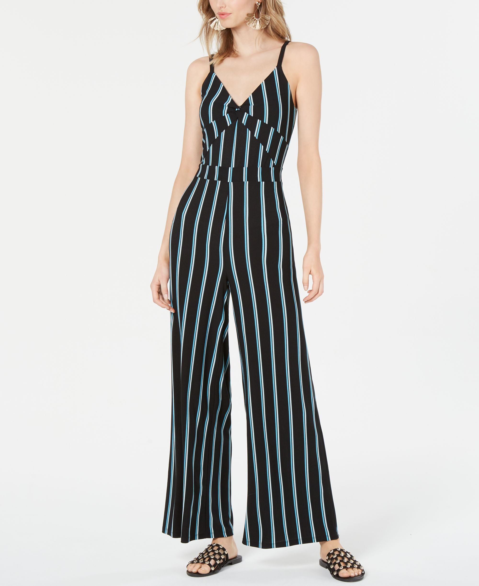 Striped Twist-Front Jumpsuit