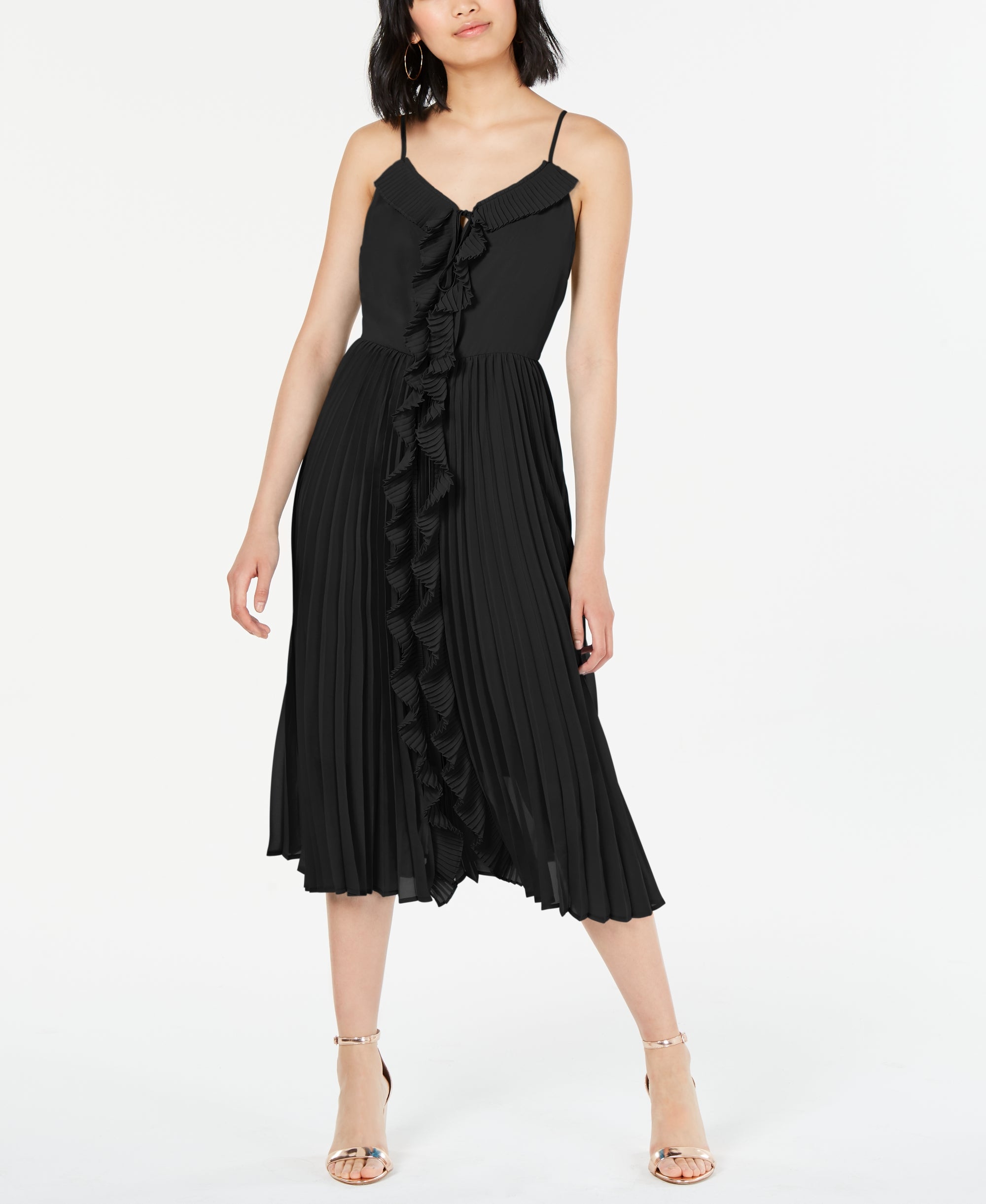 Ruffled Pleated-Skirt Fit & Flare Dress