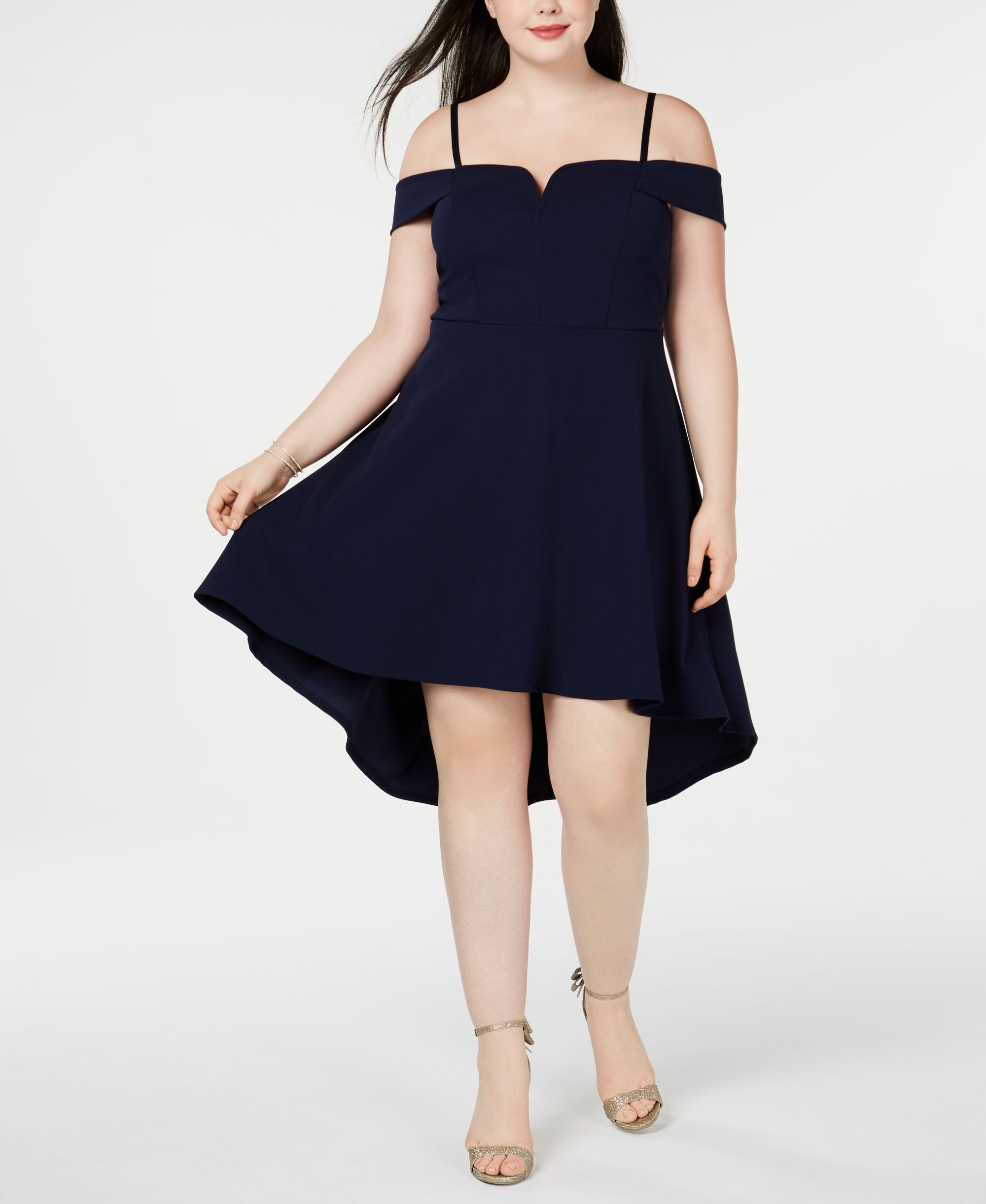 Trendy Plus Size Cold-Shoulder High-Low Dress