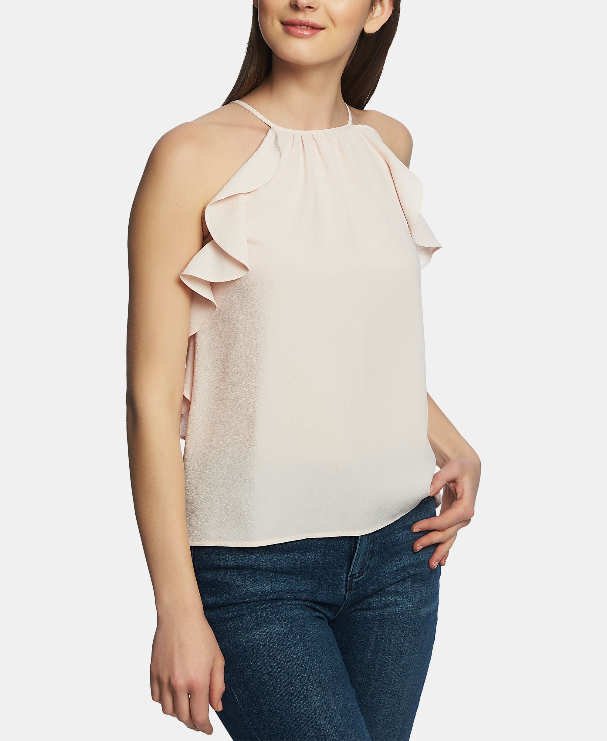 1.State Ruffle Trim Halter Top