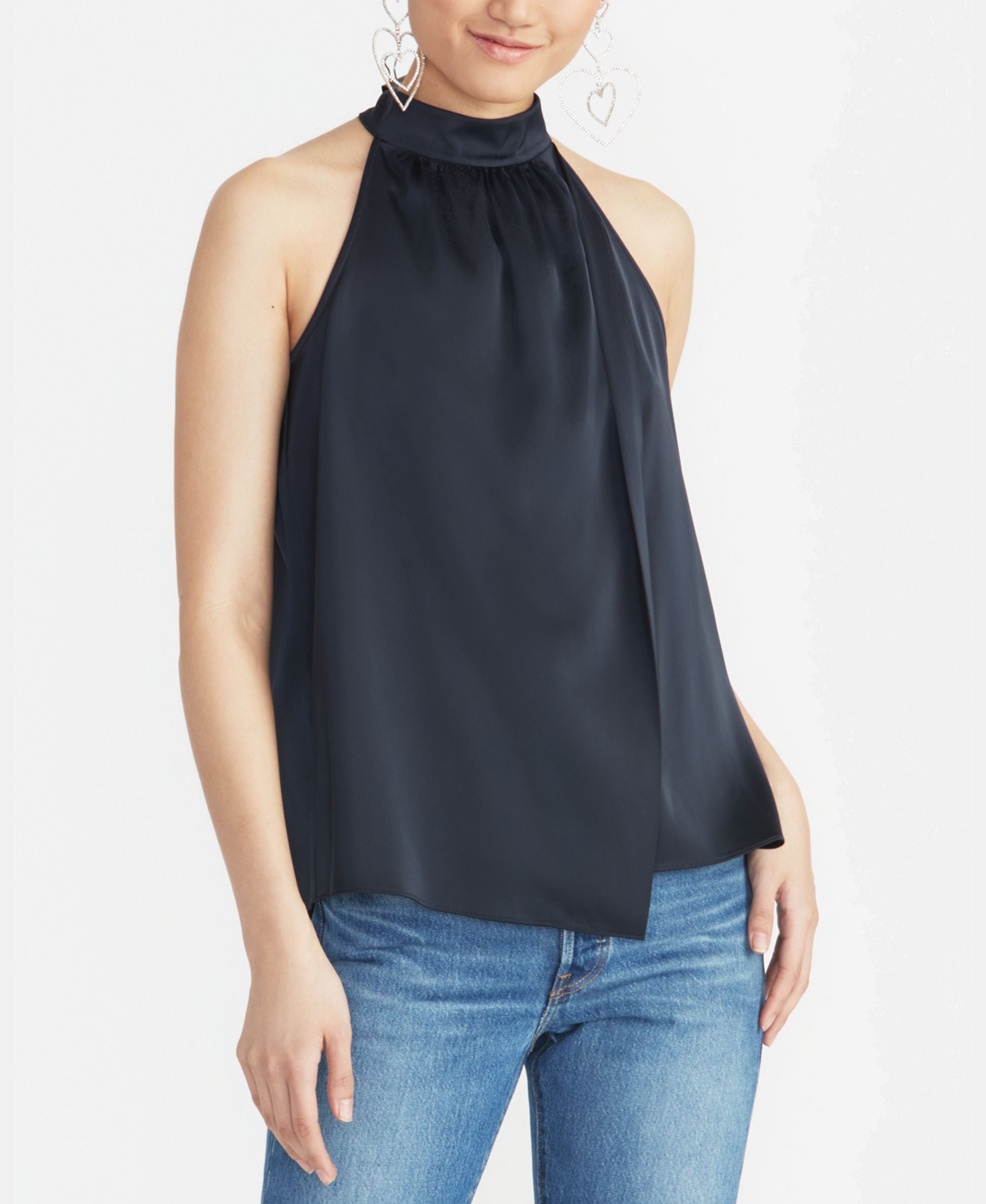 Deena High-Neck Faux-Wrap Top