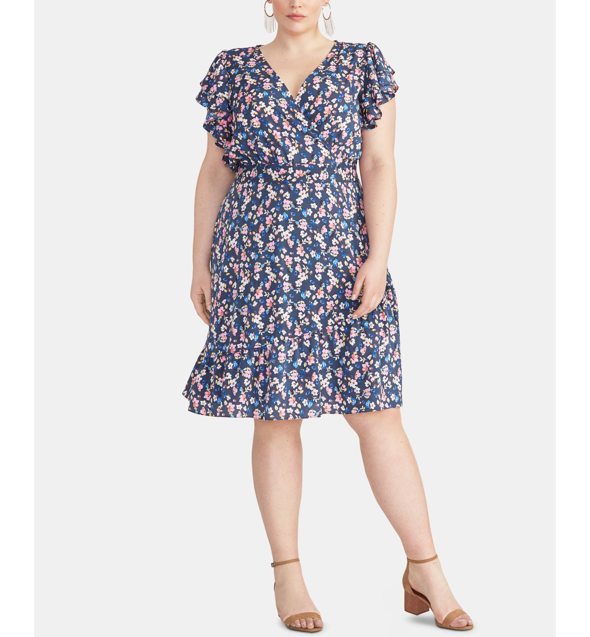 Plus Size Floral-Print Flutter-Sleeve Dress