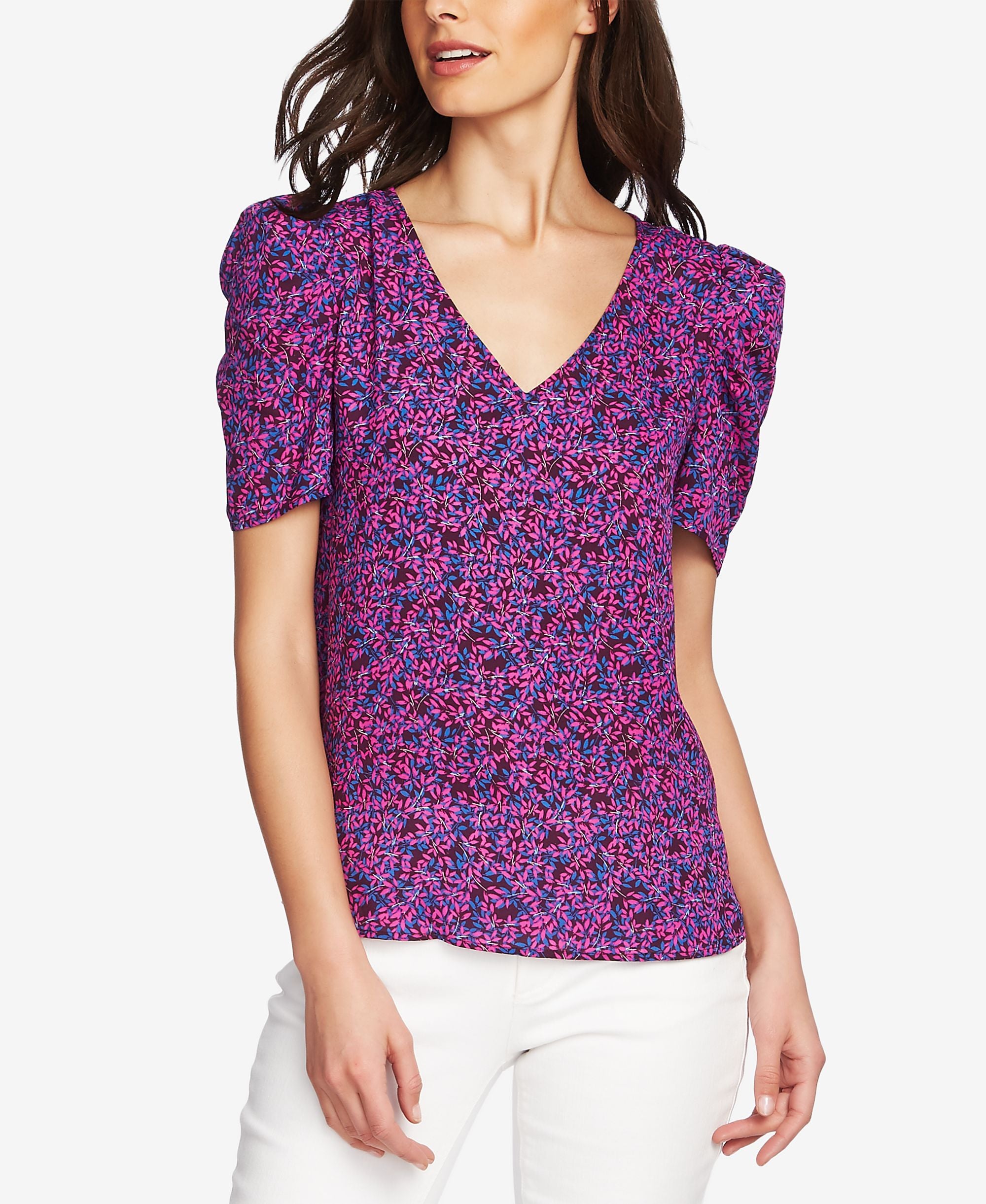 Vince Camuto Floral Print Puff Sleeve Top
