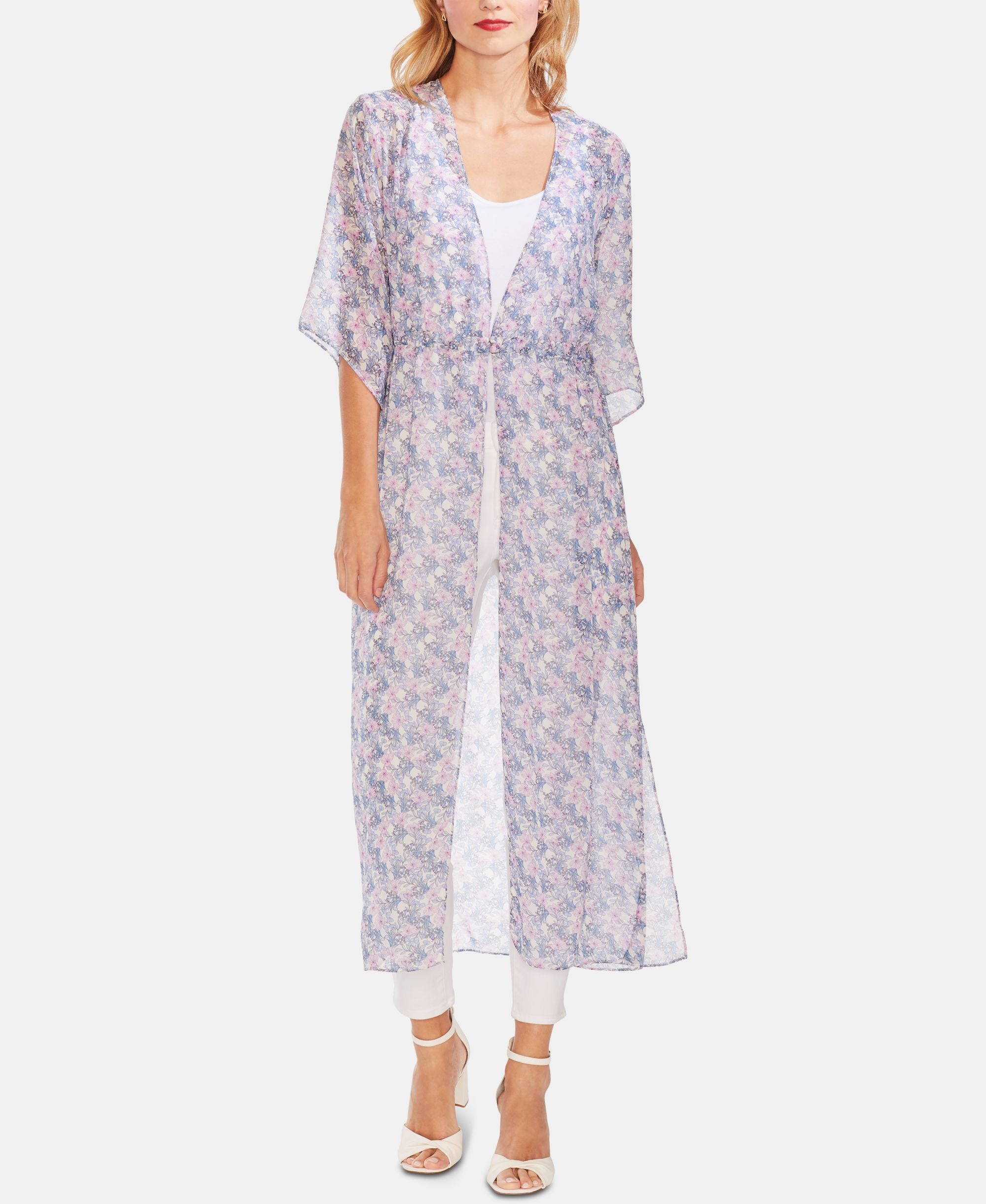 Vince Camuto Printed Chiffon Maxi Cardigan