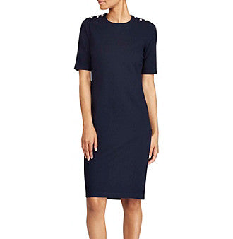Lauren Ralph Lauren Button-Shoulder Ponte Dress