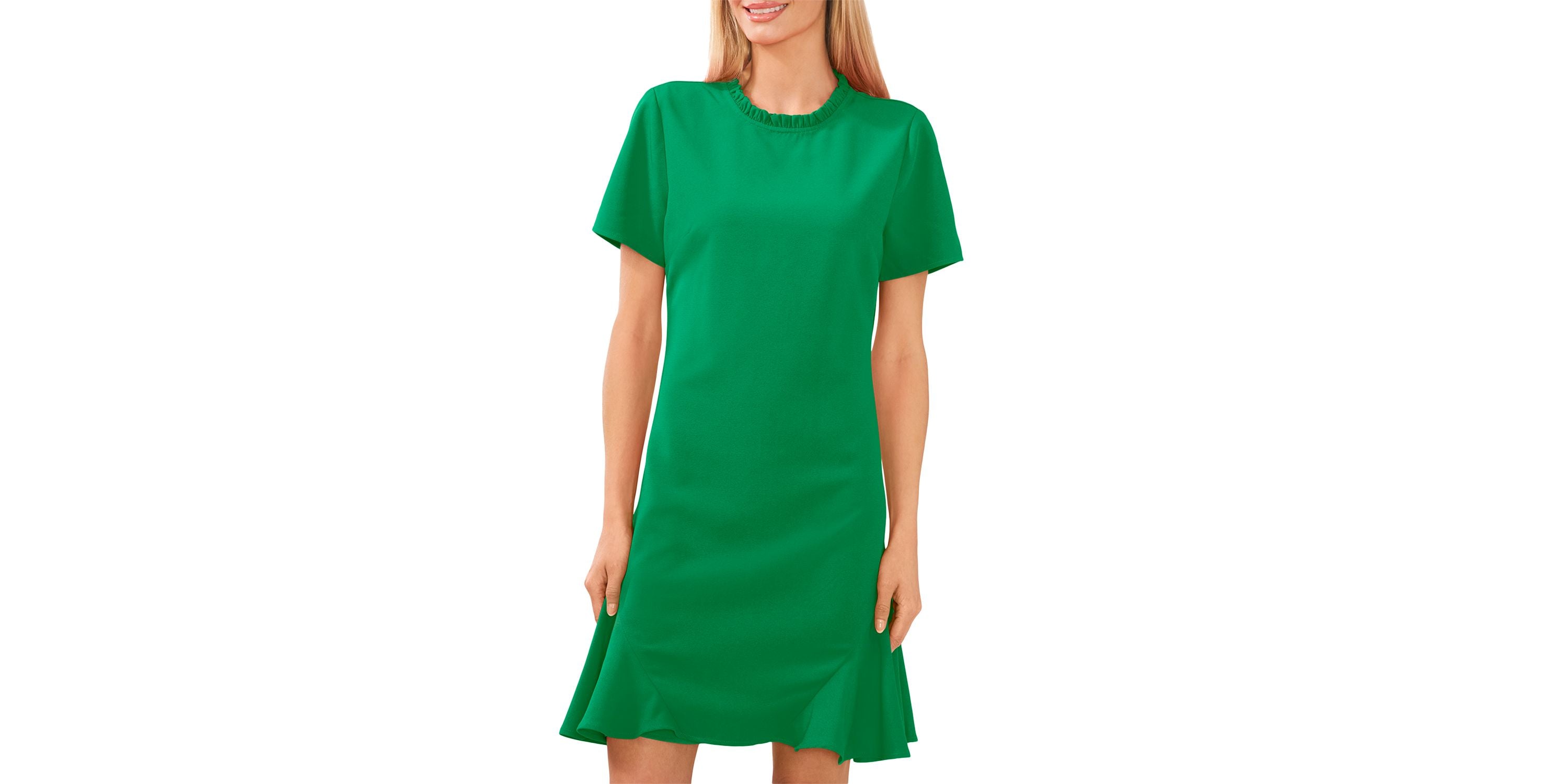 Women's Short Sleeve A-Line Ruffled Neck Dress