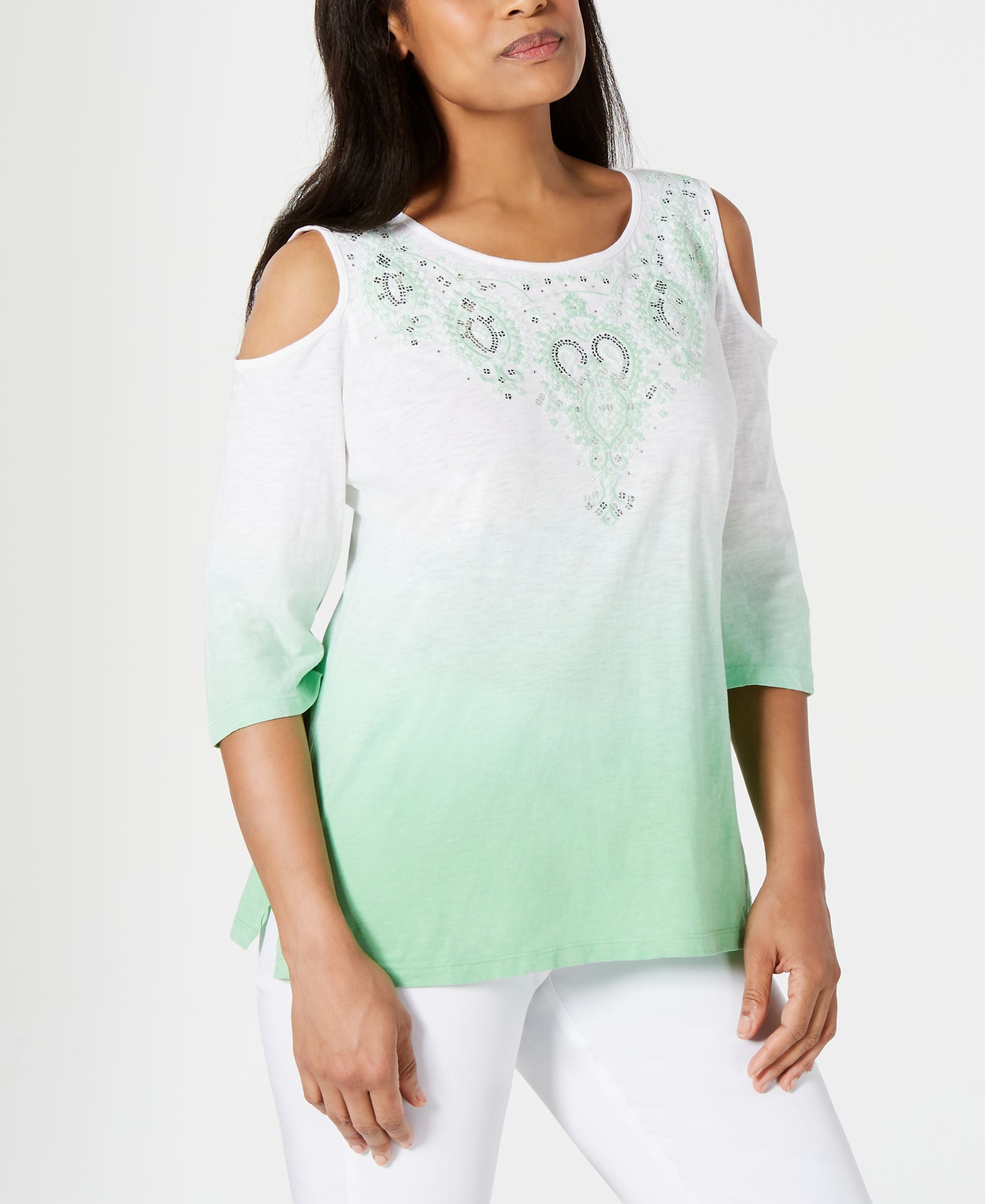 Cotton Ombr&eacute; Cold-Shoulder Top