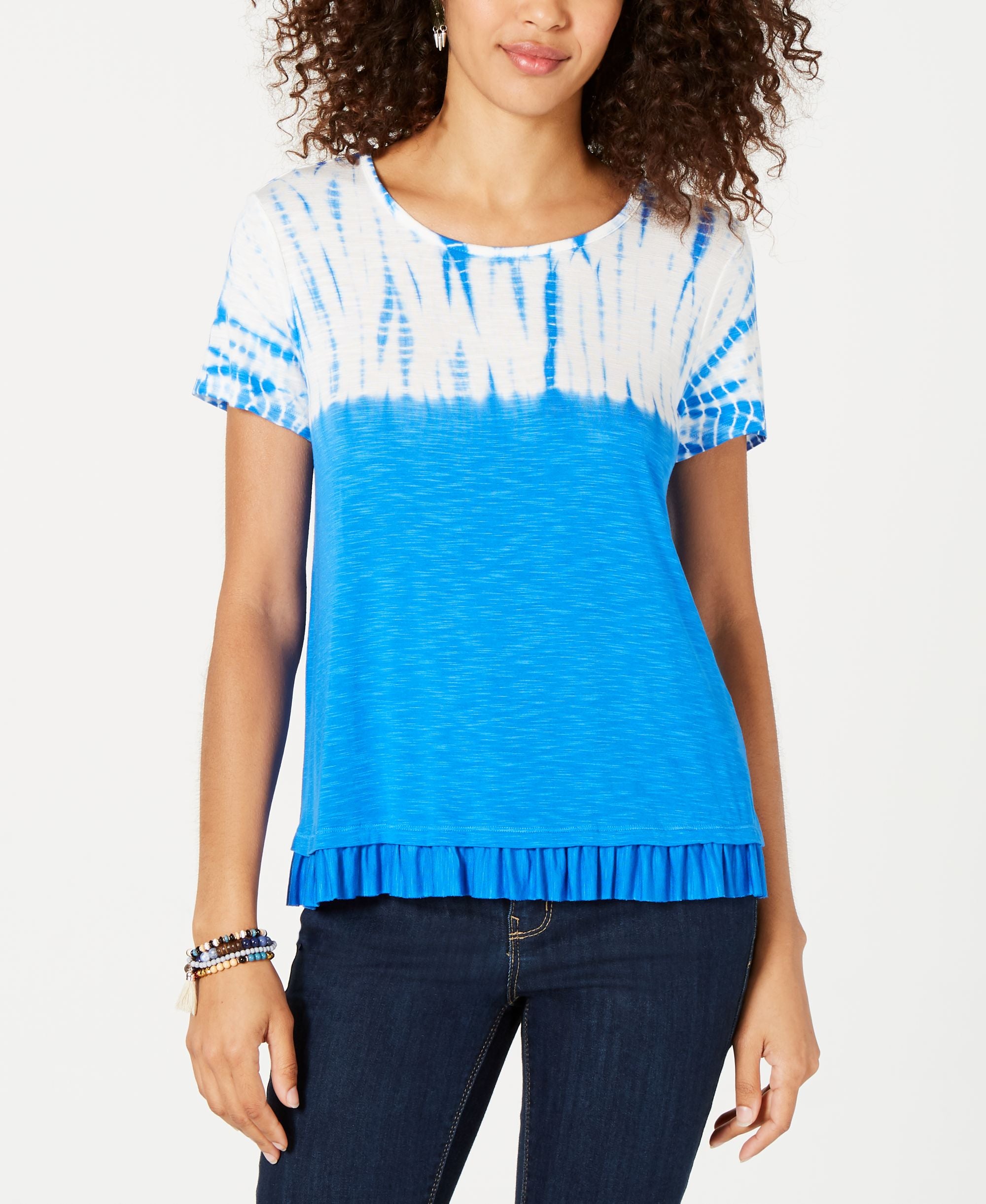 Style & Co Ruffle Hem Tie Dyed Top