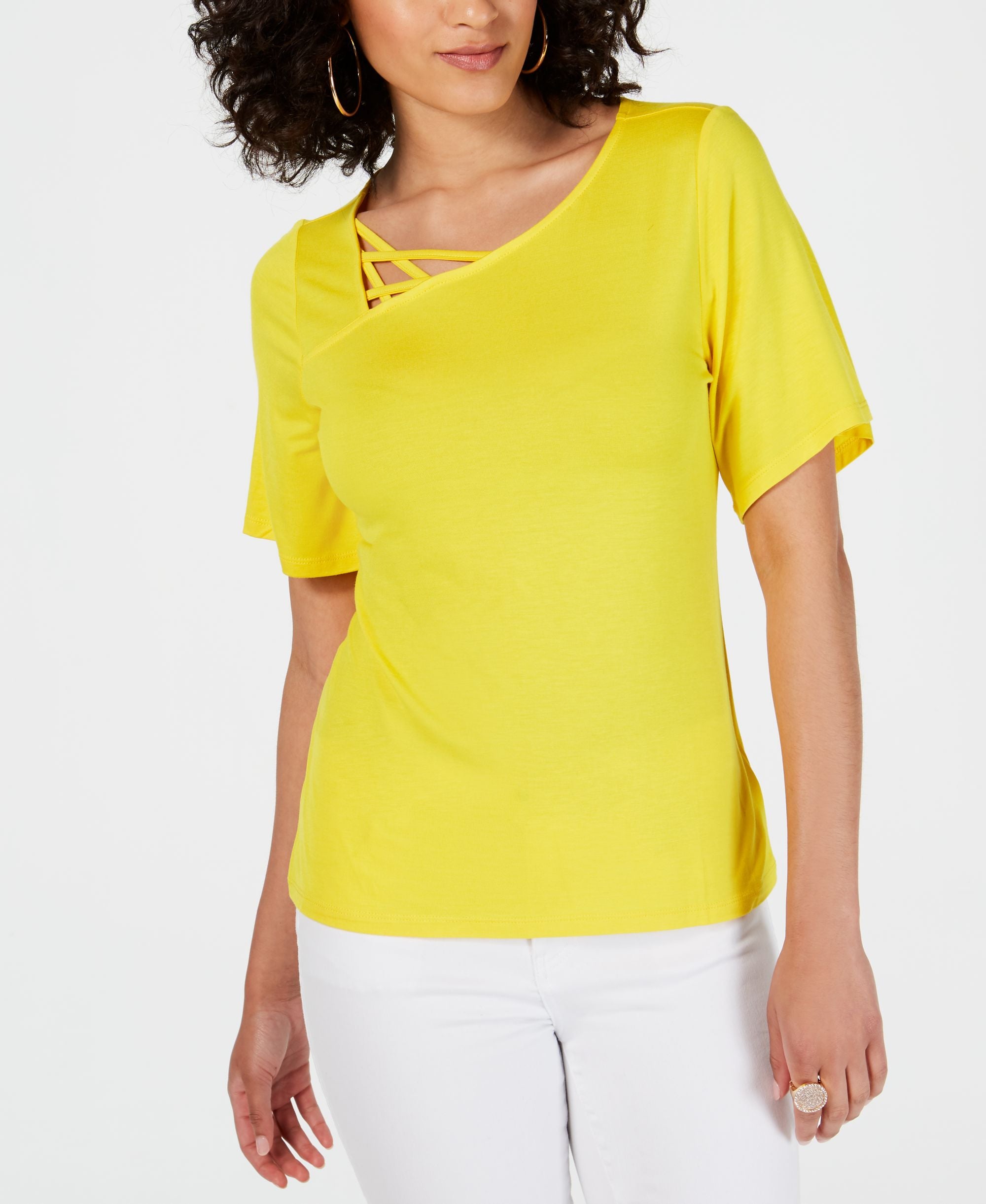 Thalia Sodi Asymmetric Lattice Neck Top