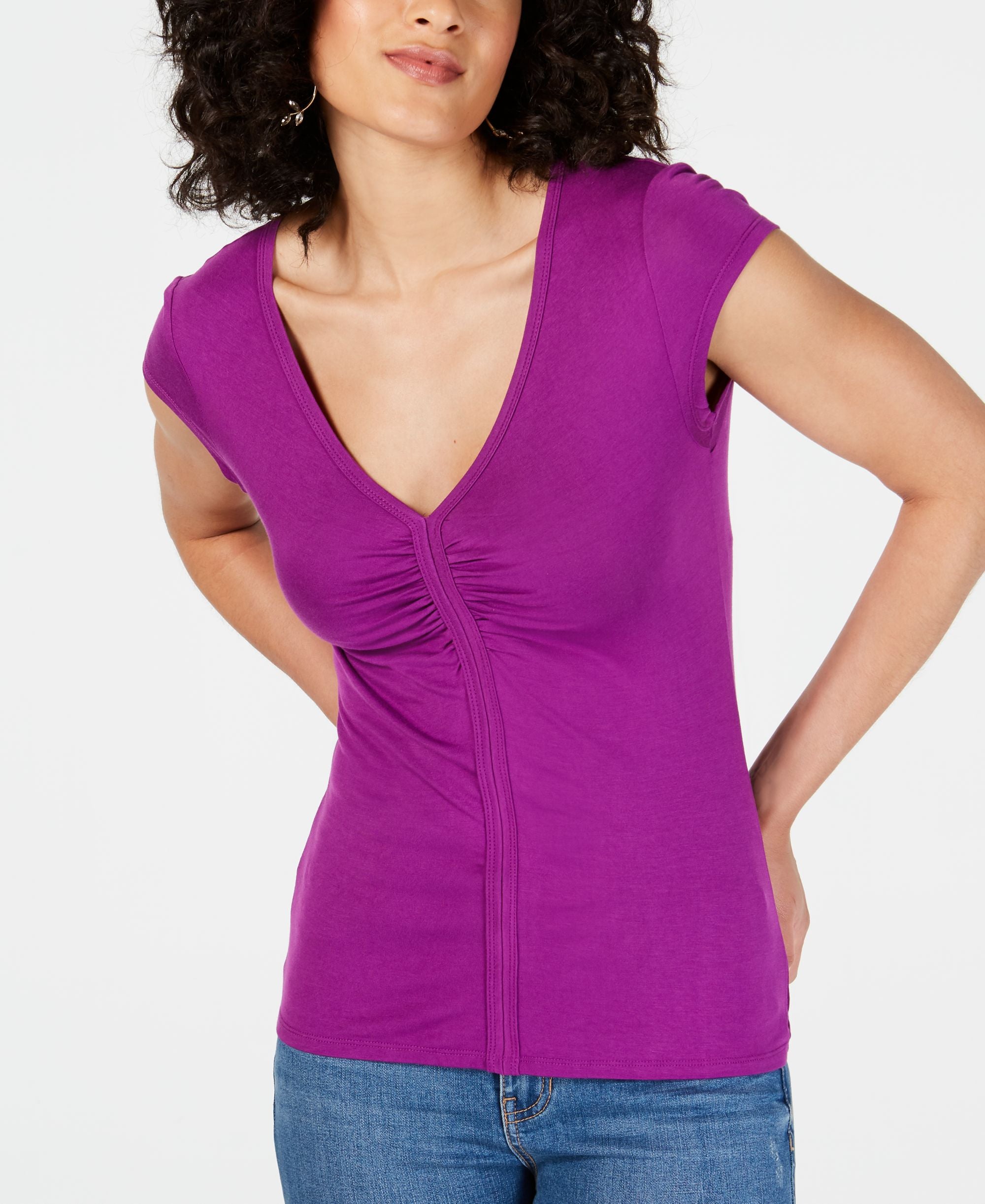 Thalia Sodi Ruched V Neck Top