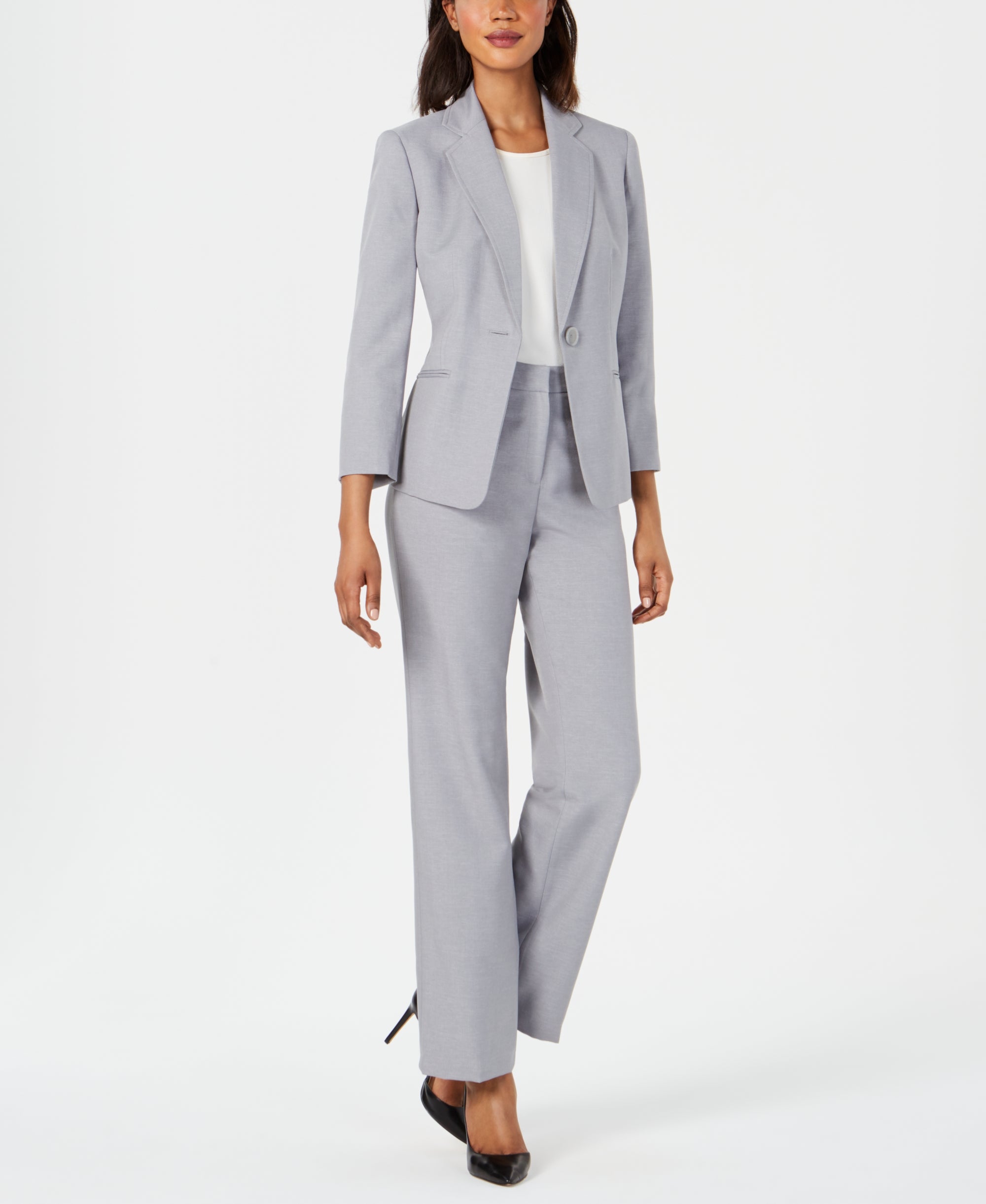 Le Suit  Women's Single-Button Pantsuit Grey Mist 14