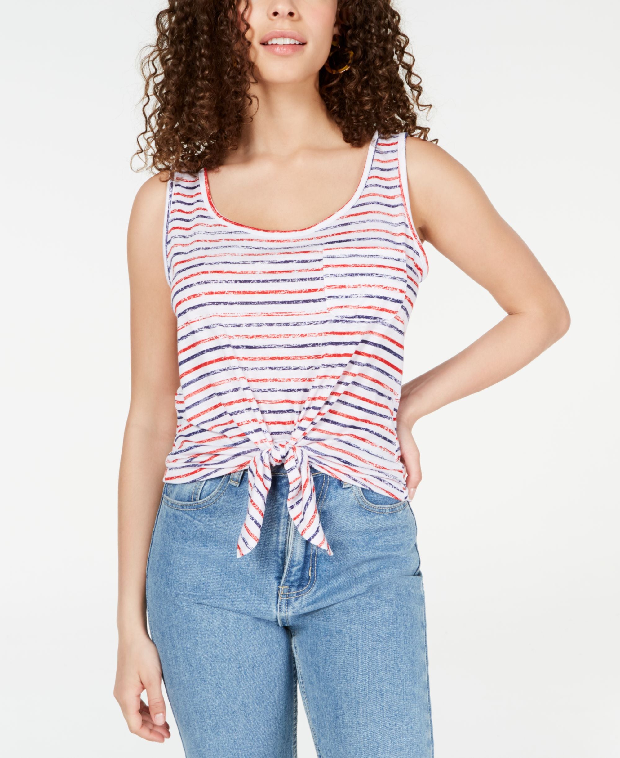 Rebellious One Juniors Striped Tie Front Tank Top