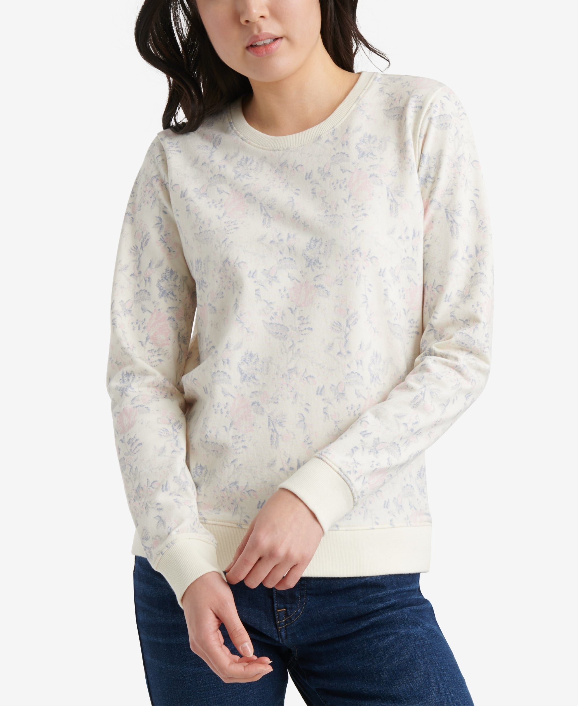 Cotton Floral-Print Crew Pullover Sweatshirt