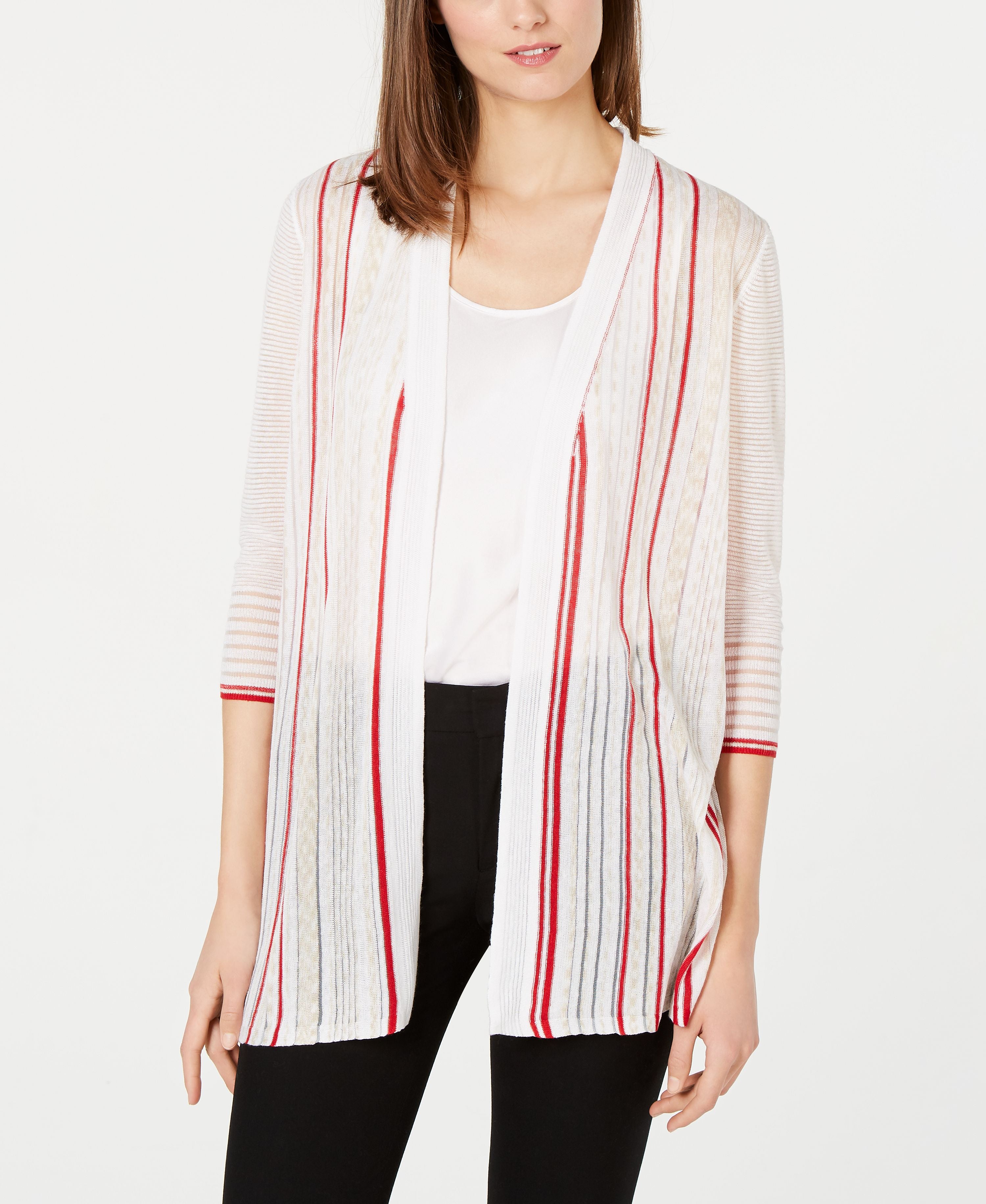 Striped Open-Front Cardigan