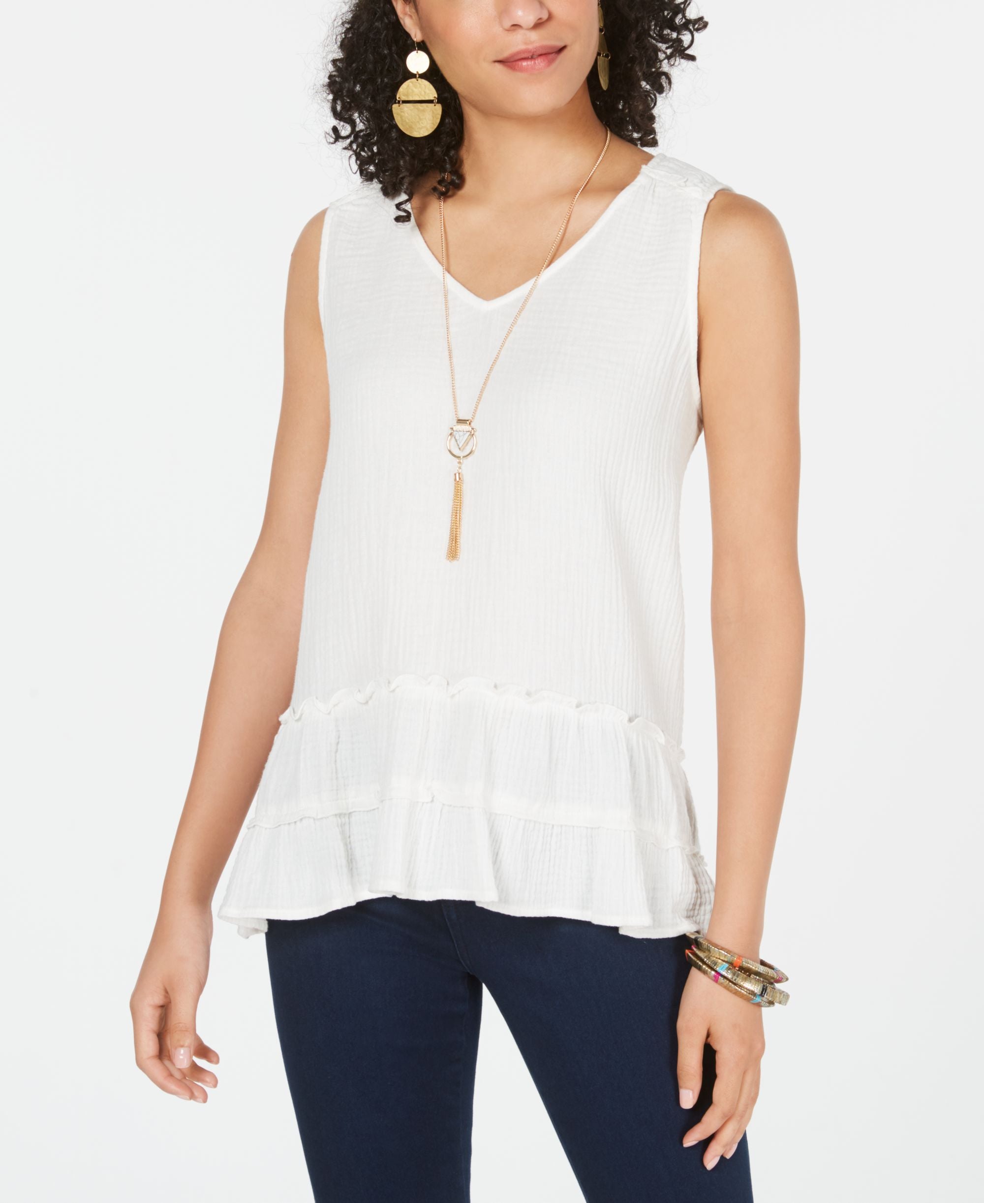 Cotton Tiered-Ruffle Hem Top