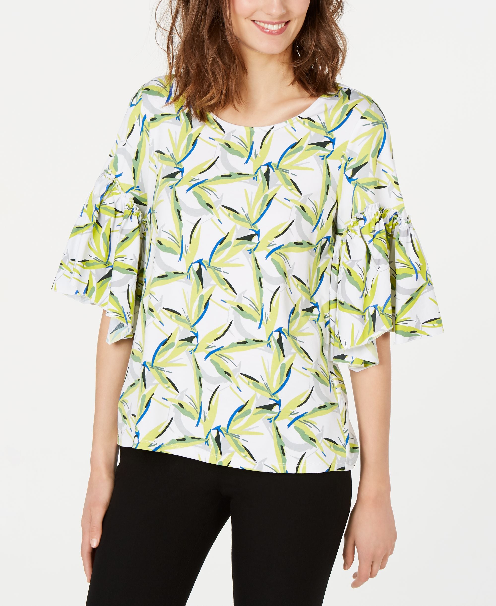 Alfani Printed Bell Sleeve Top
