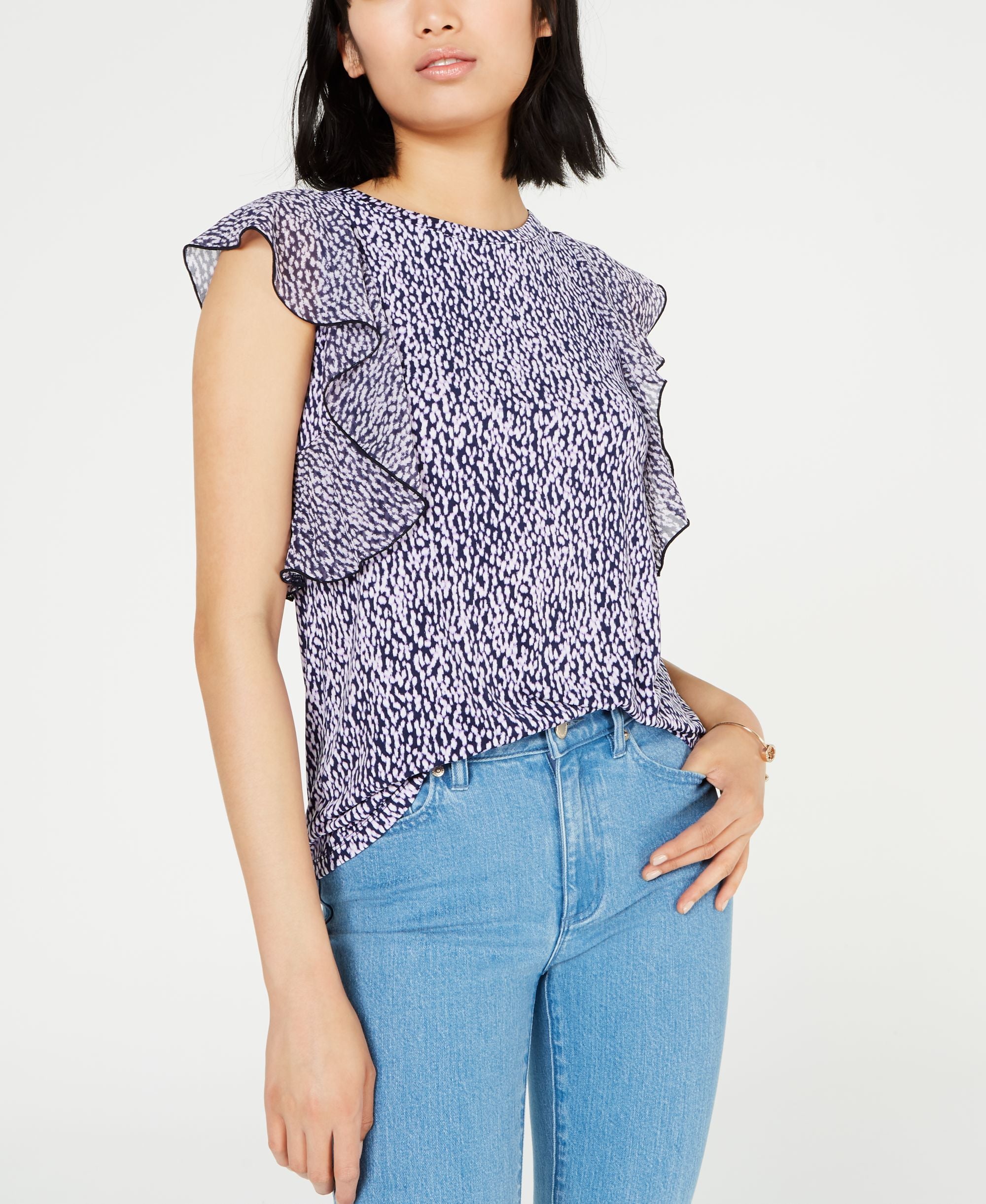 Michael Michael Kors Printed Flutter Sleeve Top