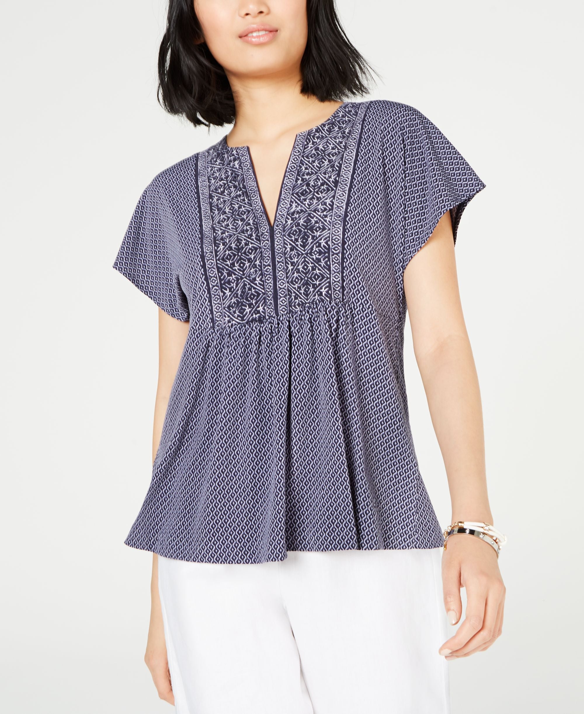 Michael Michael Kors Printed Flutter Sleeve Top In