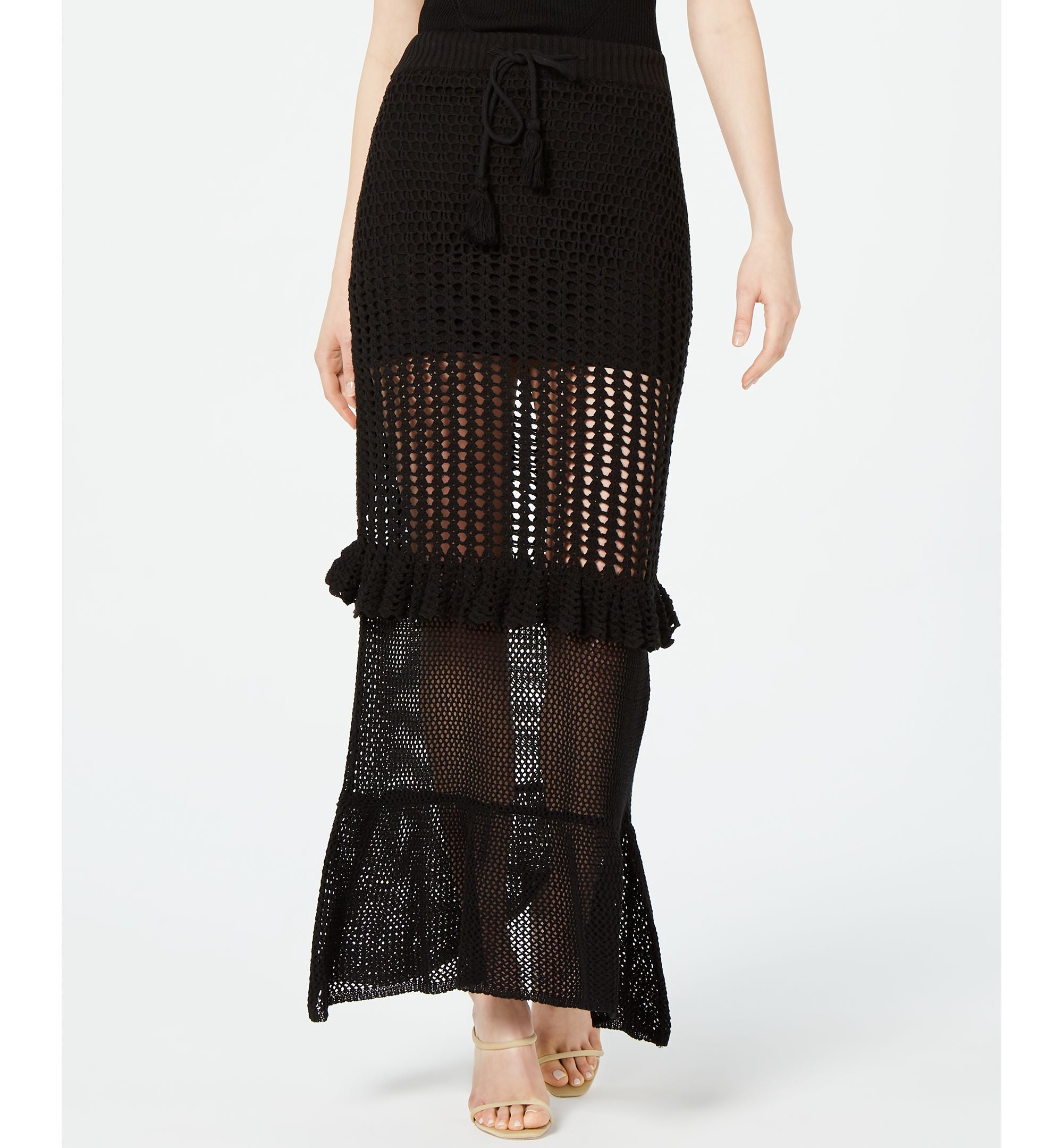 Kendall Kylie Ruffled Crochet Maxi Skirt