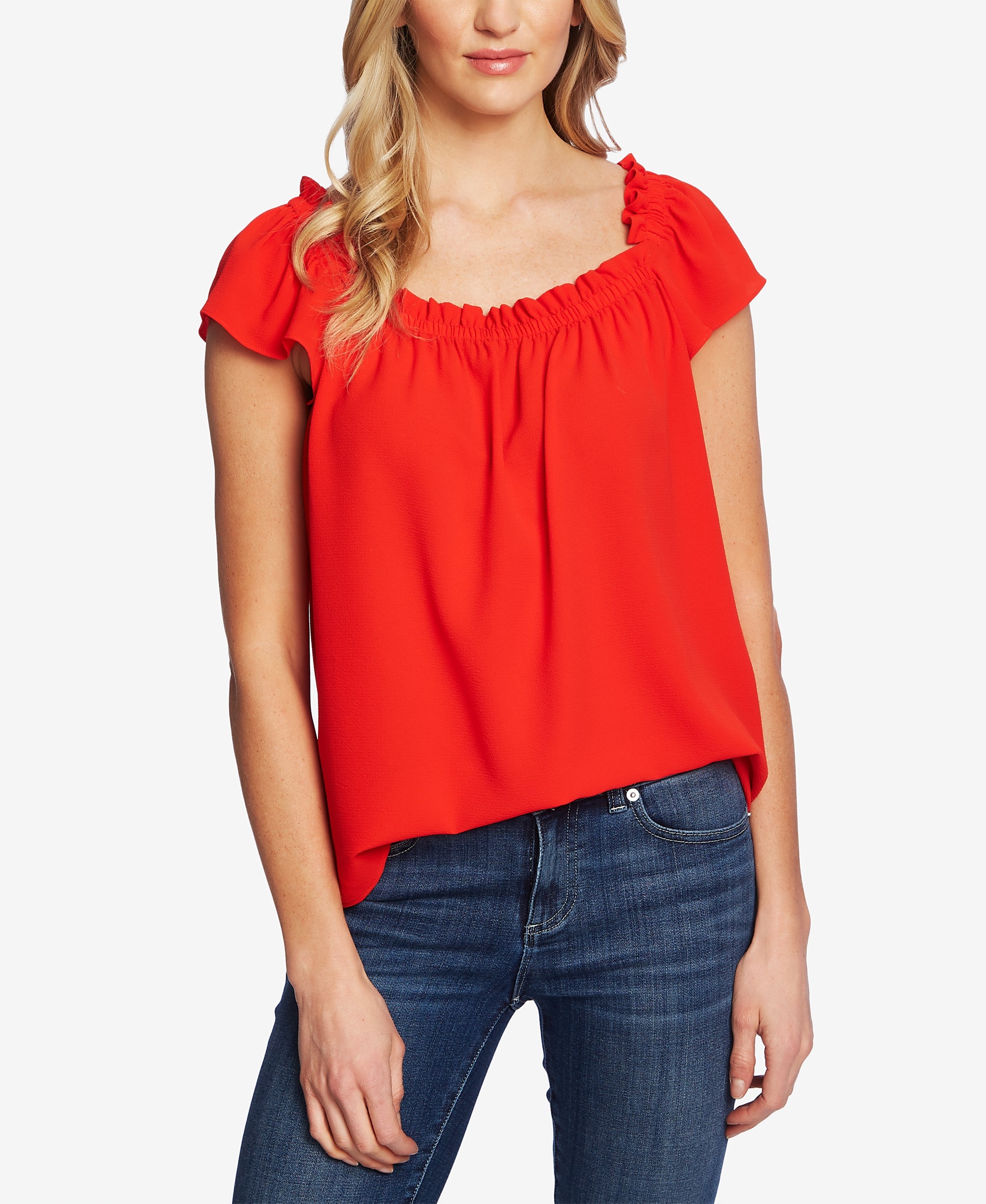 Women's Ruffle Sleeve Gathered Square-Neck Blouse