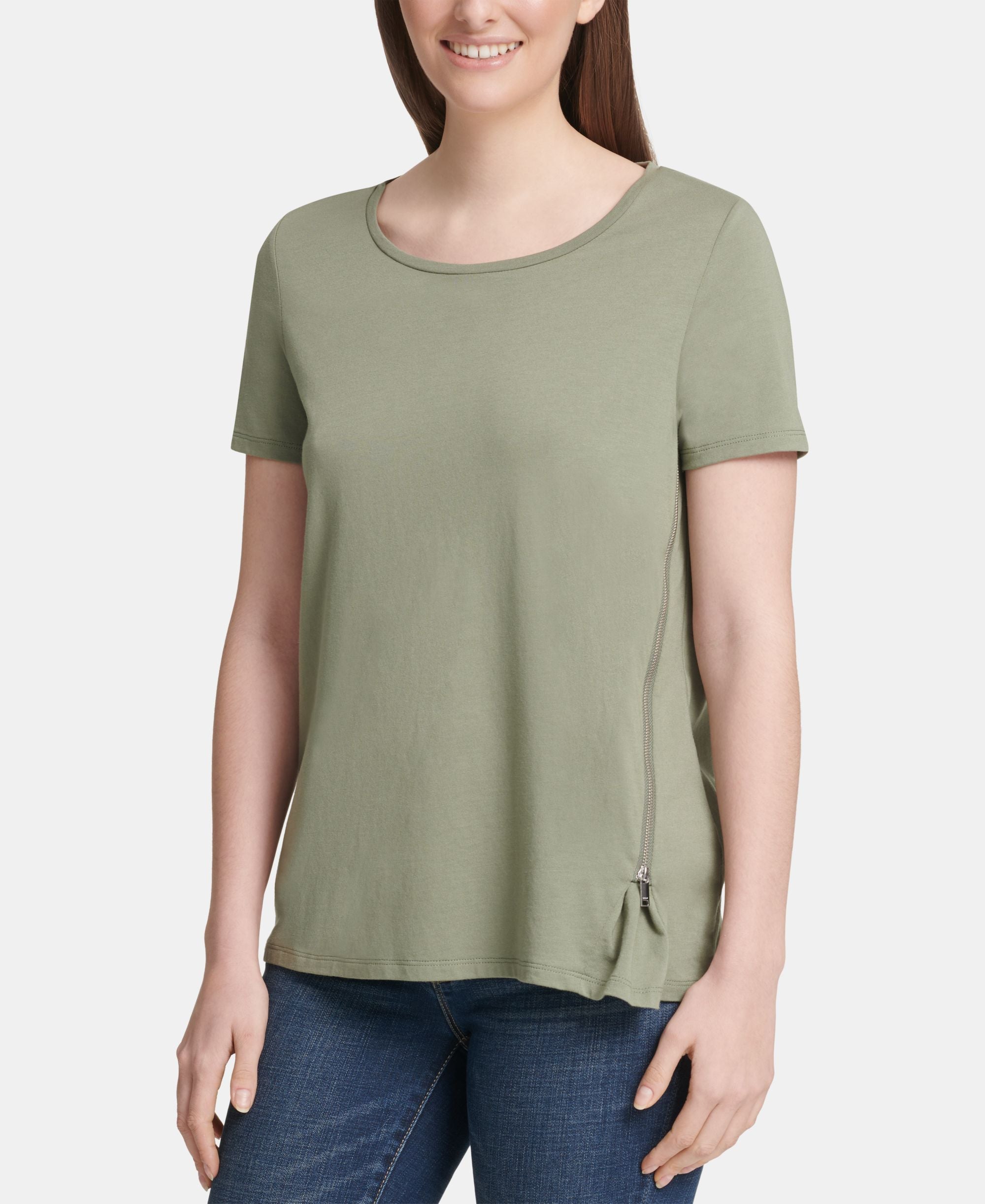 DKNY Crewneck Zipper Trim Top