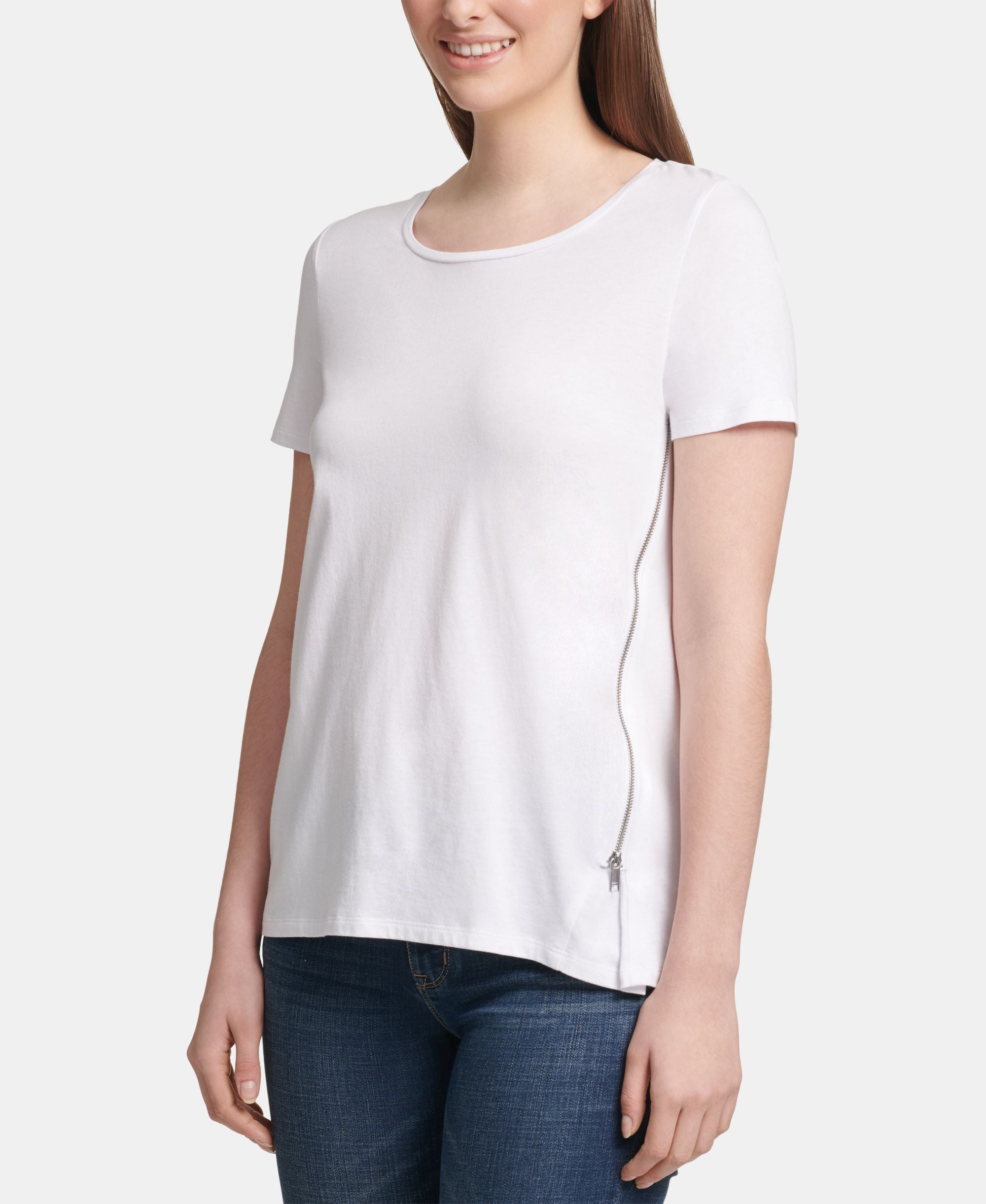 DKNY Crewneck Zipper Trim Top