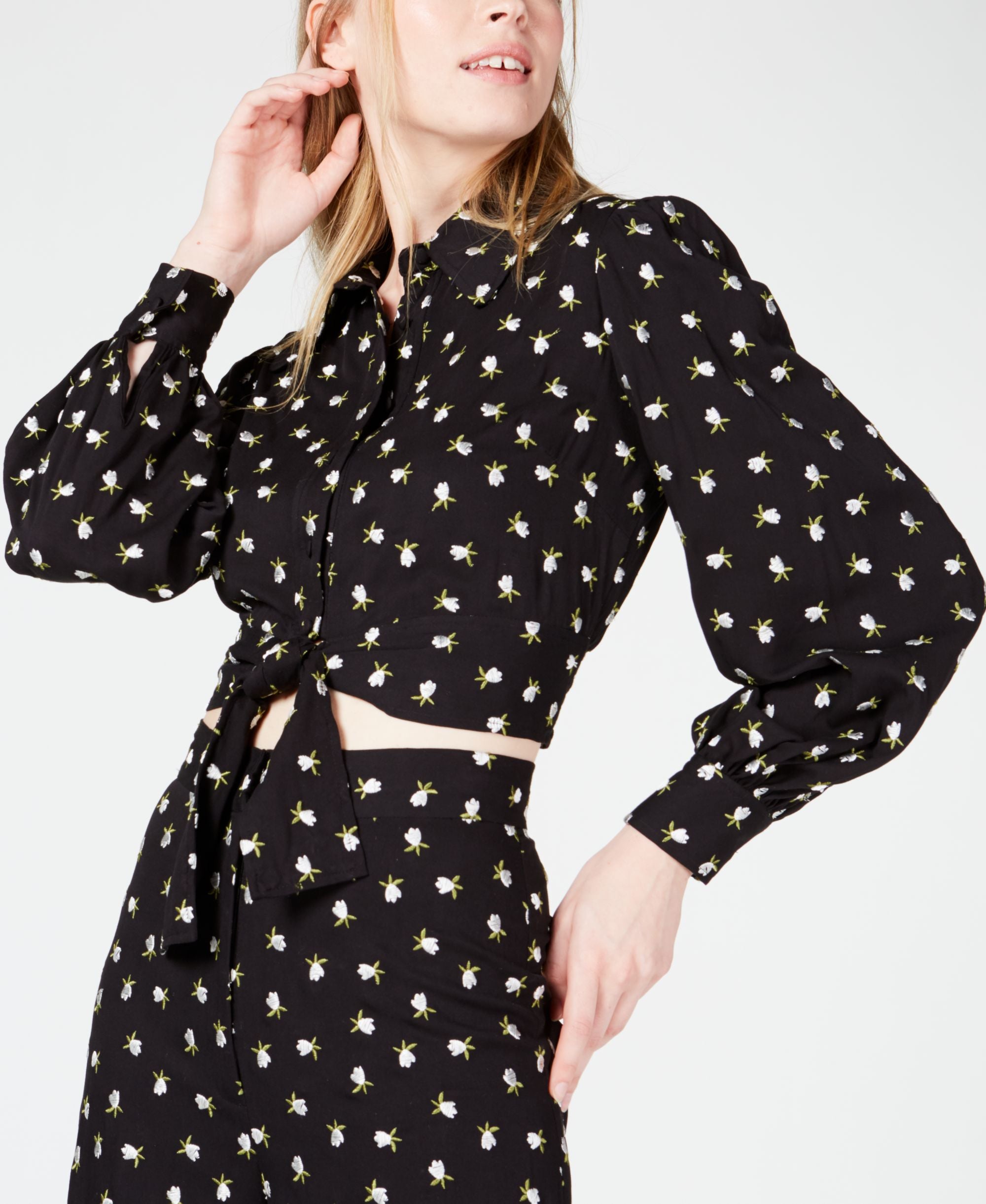 Jill Jill Stuart Embroidered Tie Hem Blouse