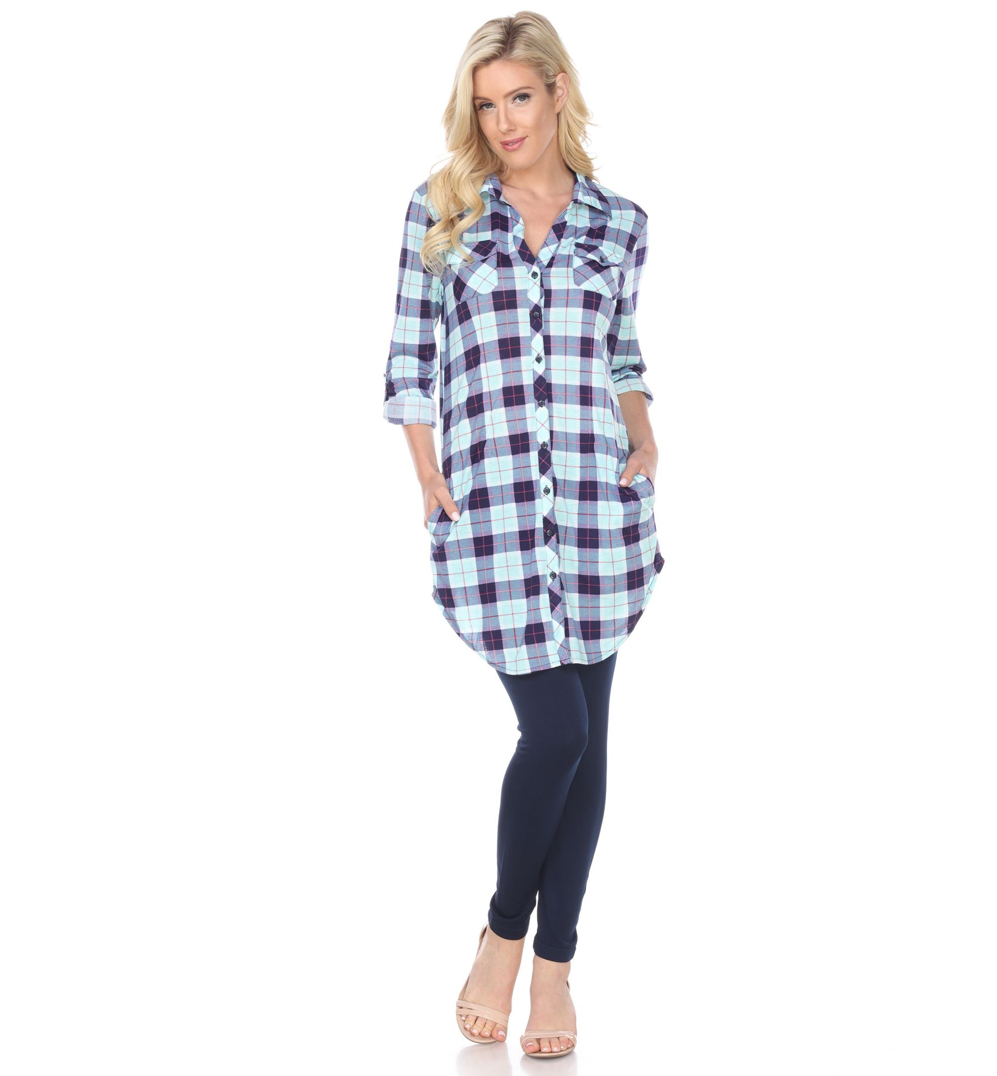 White Mark Womens Piper Stretchy Plaid Tunic