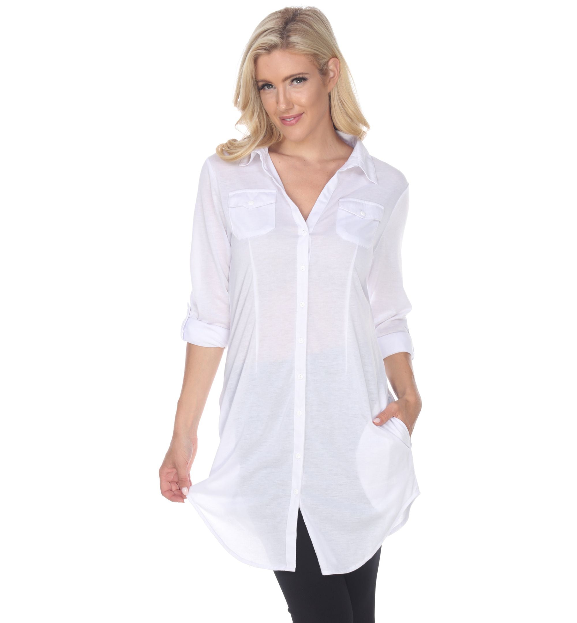 White Mark Womens Lakota Stretchy Button-Down Tunic