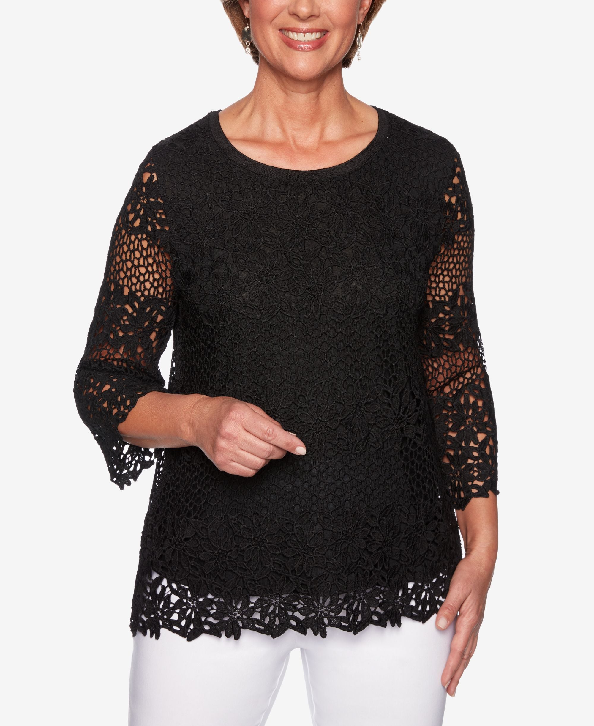Alfred Dunner Petite Cayman Islands Lace Top