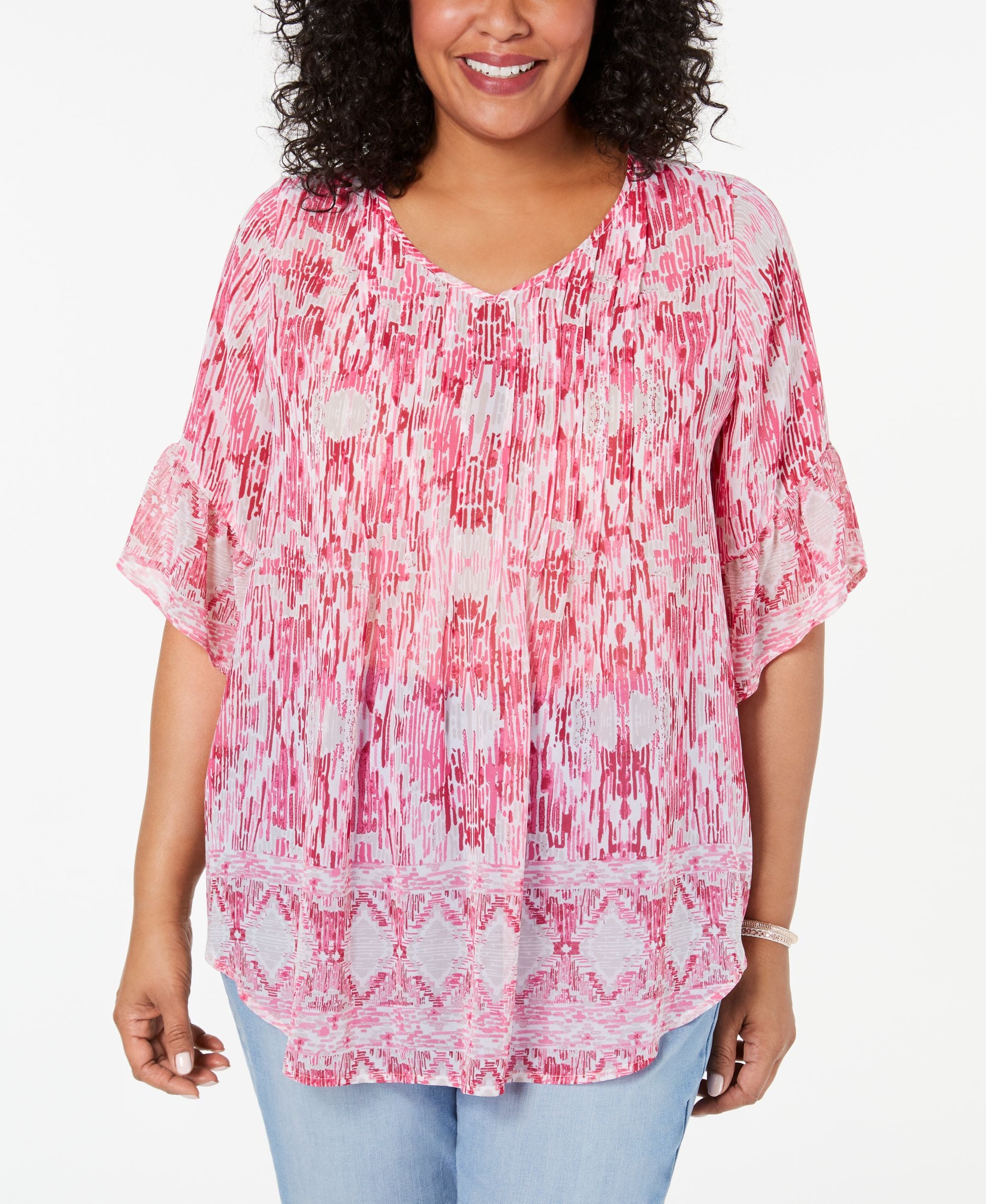 Style & Co Plus Size Floral Print Pleated Top