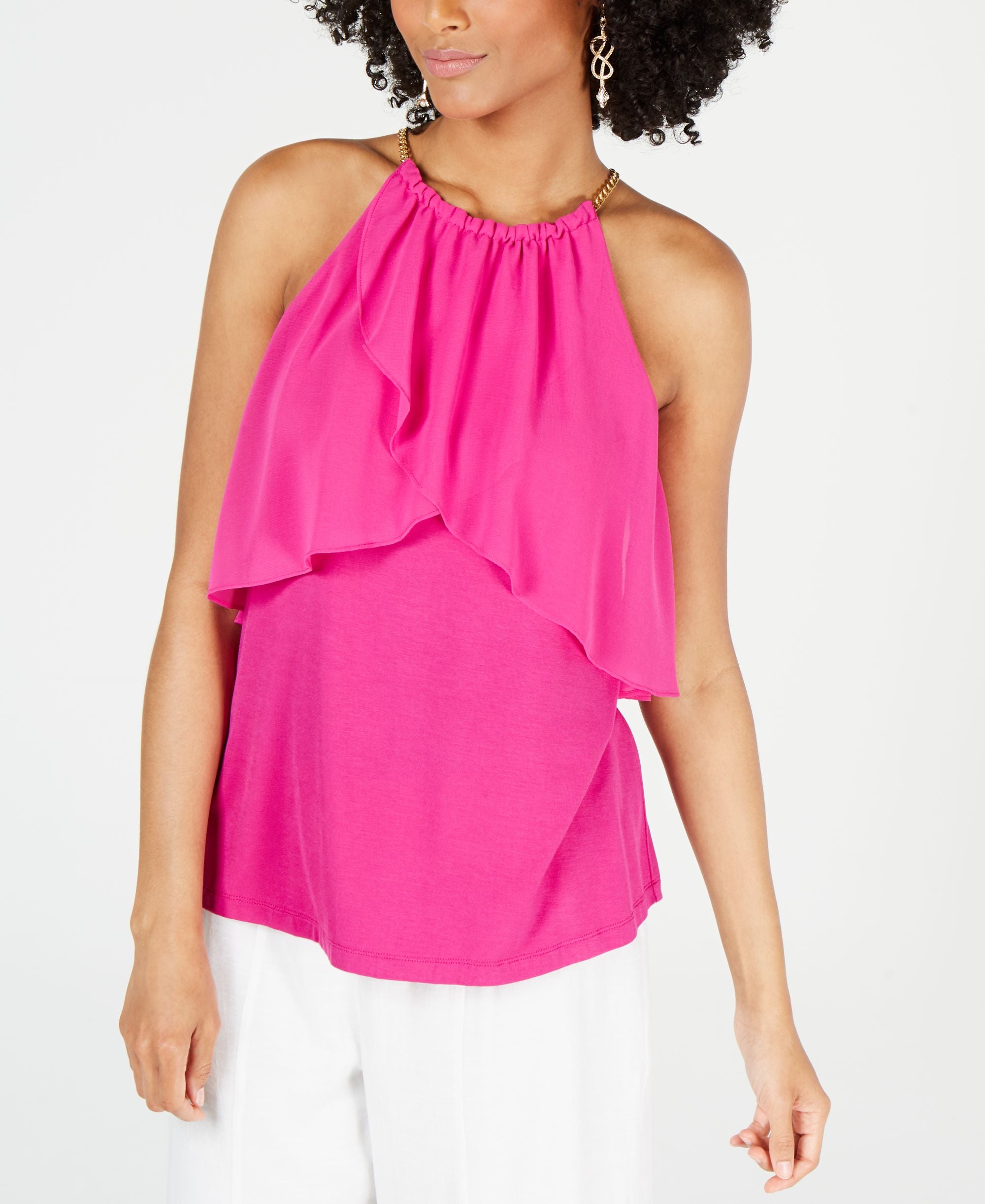 Ruffled Chain-Neck Top