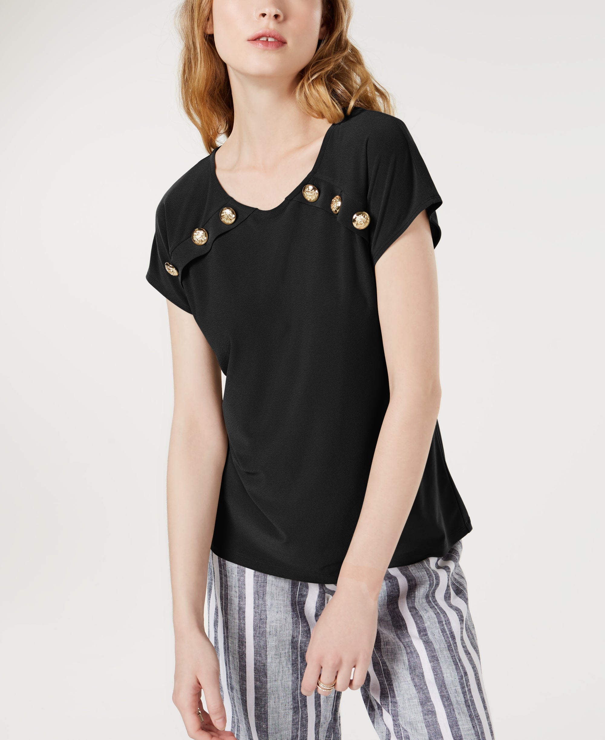 INC Button-Accent Top