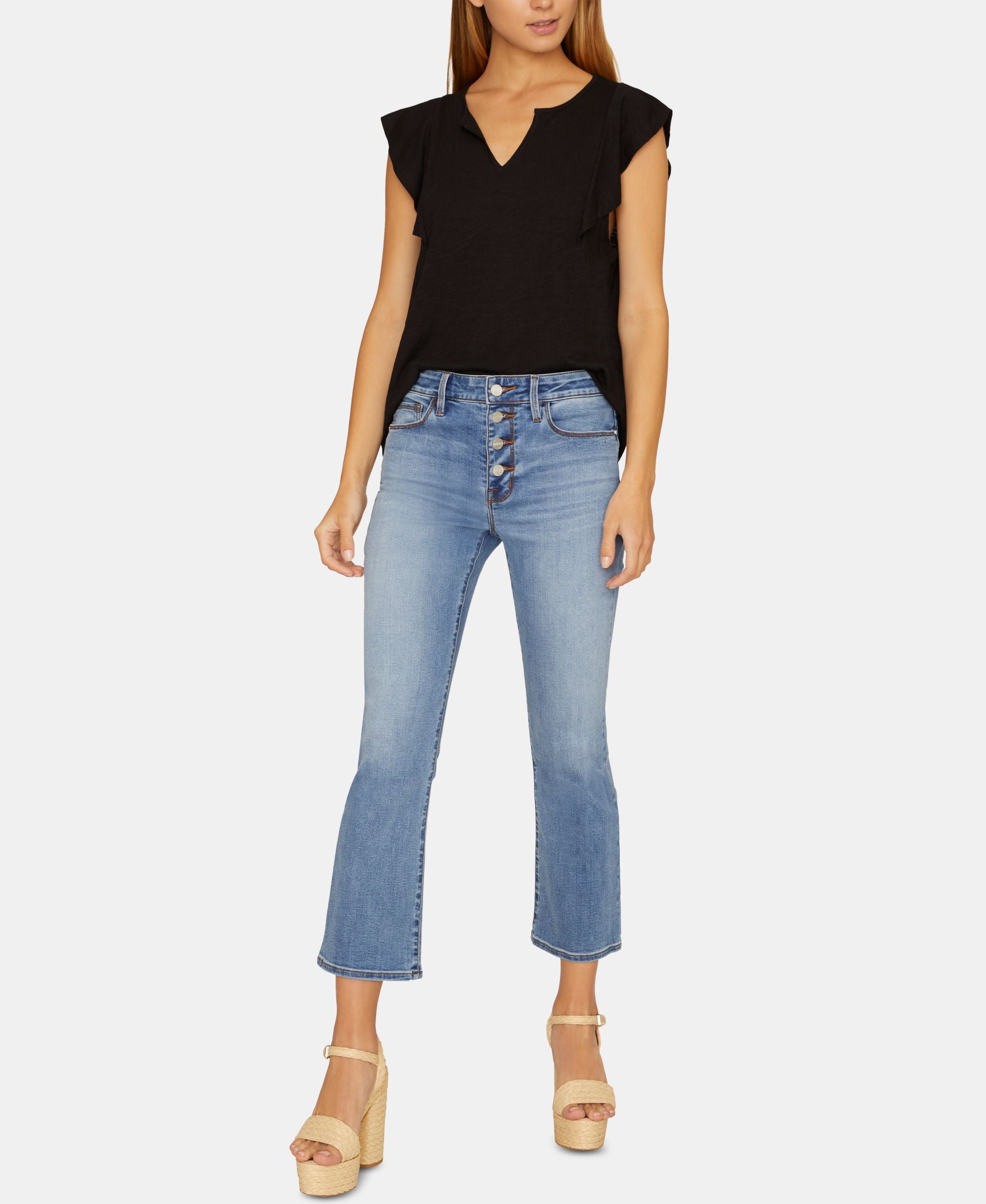 Sanctuary Connector Kick Crop Button Front Capri Jeans