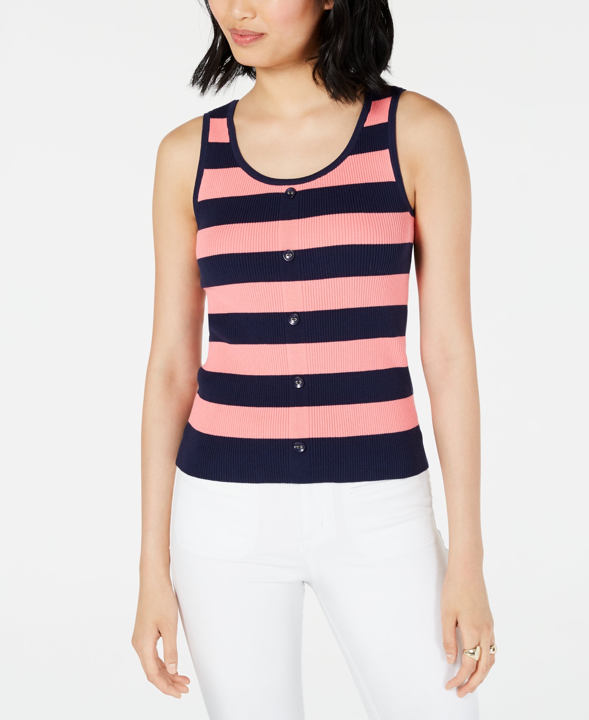 Ribbed Button-Front Tank Top