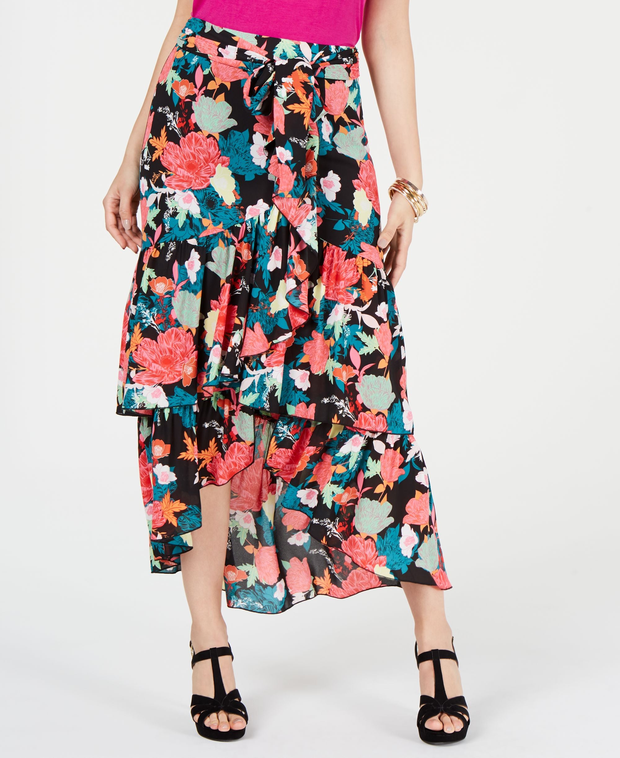 Printed Wrapped Ruffle Skirt