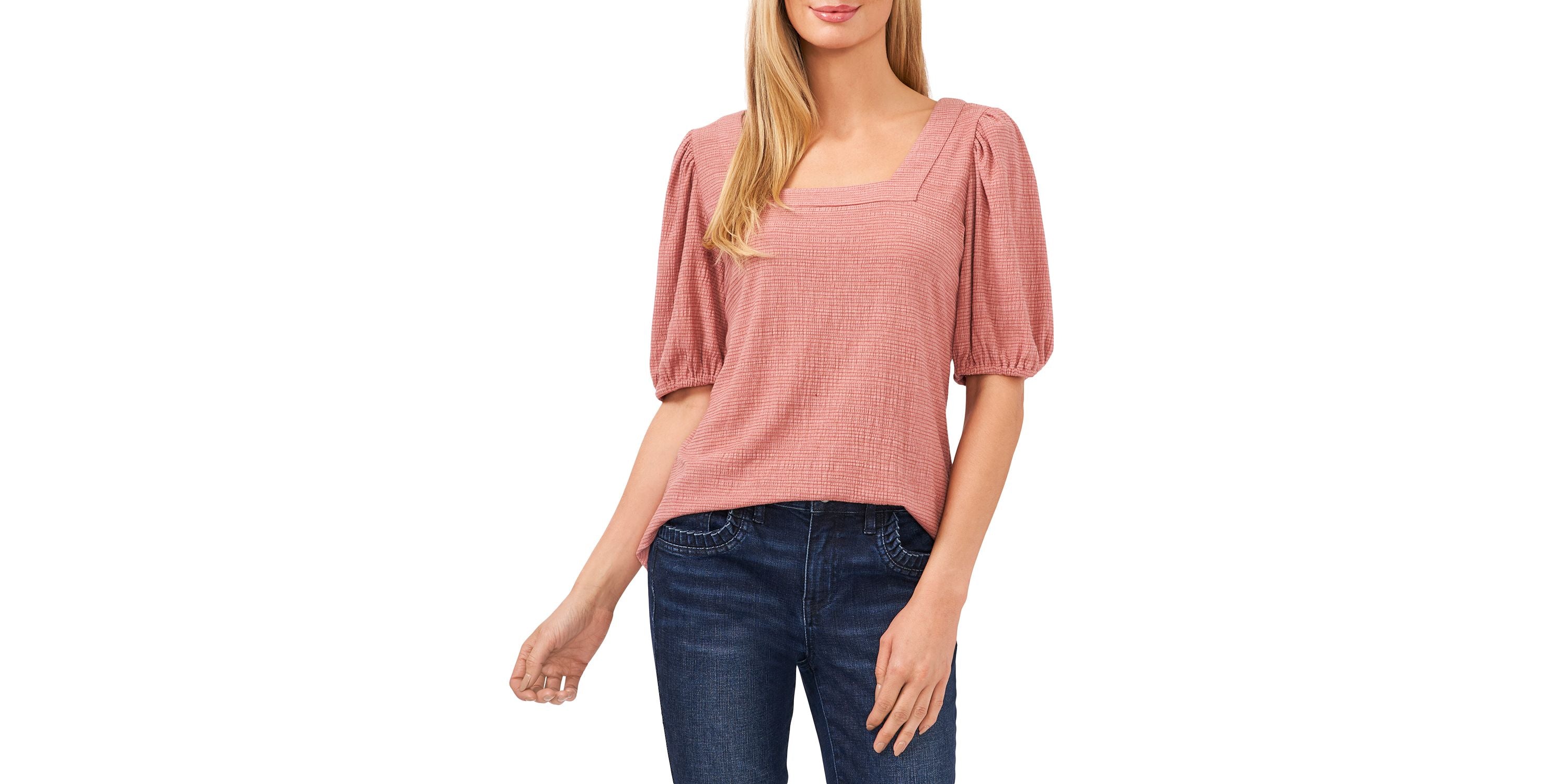Women's Short Puff Sleeve Square Neck Knit Top