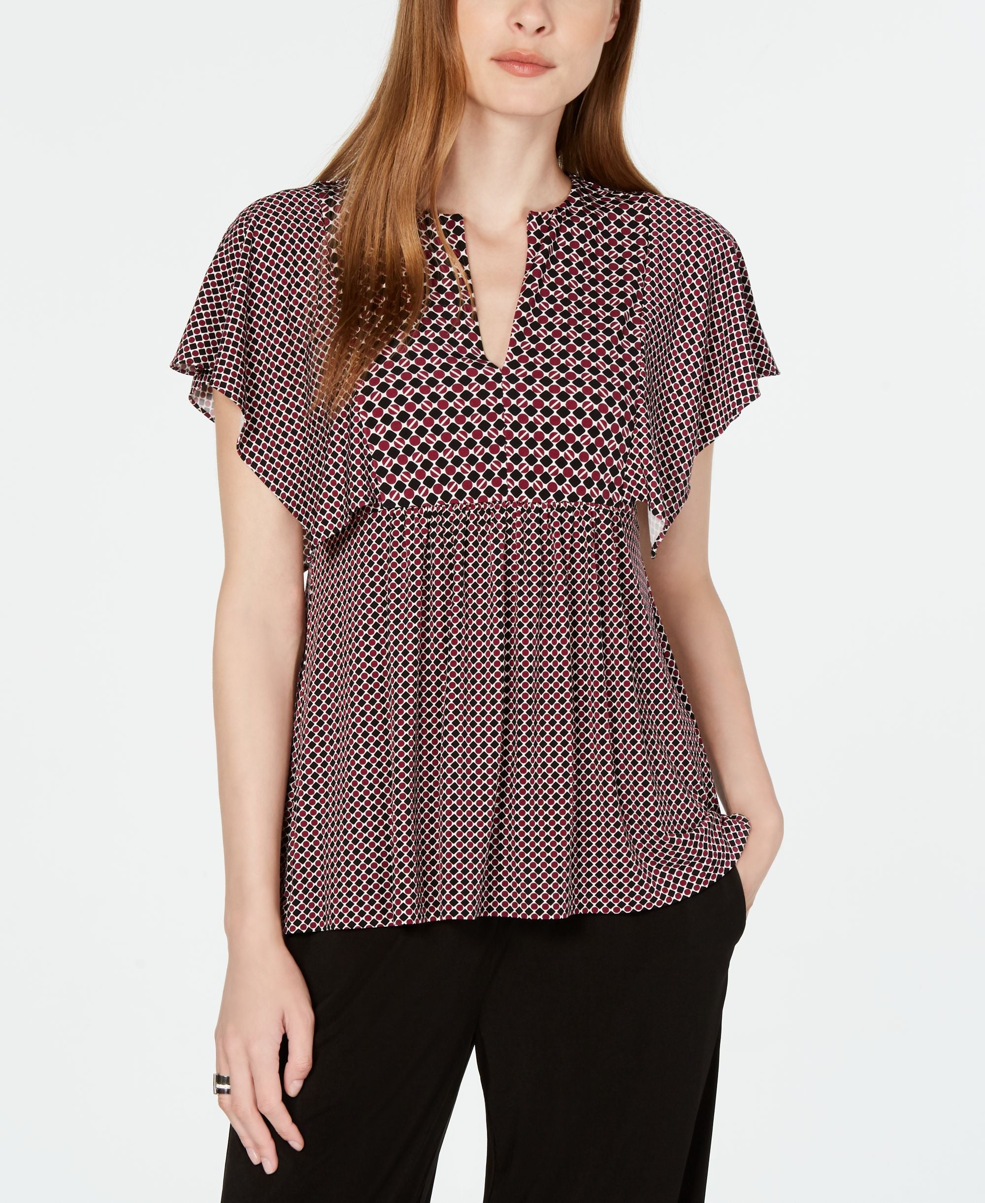 Michael Michael Kors Mixed Print Flutter Sleeve Top