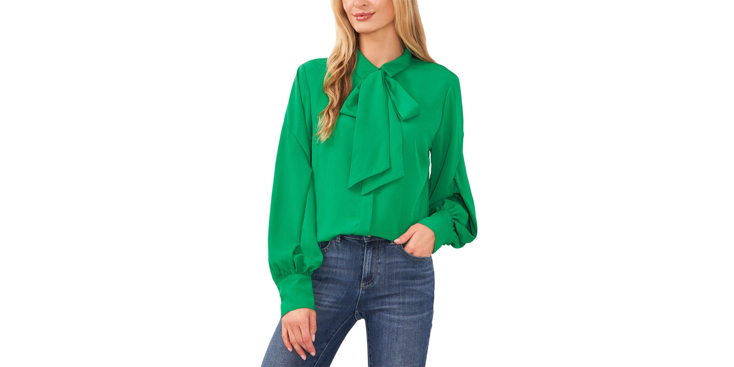 Women's Long Sleeve Button-Up Bow Neck Blouse