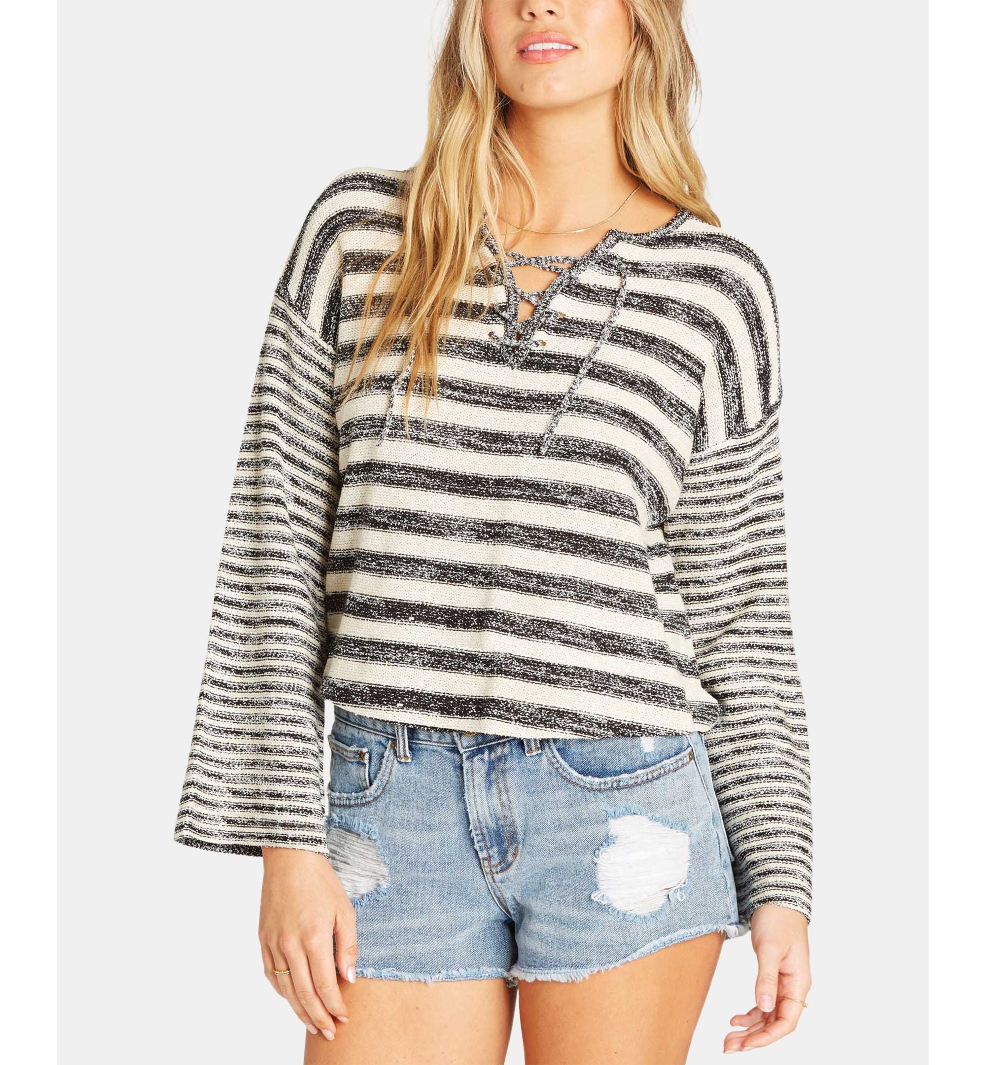 Billabong Juniors Striped Lace Up Sweater