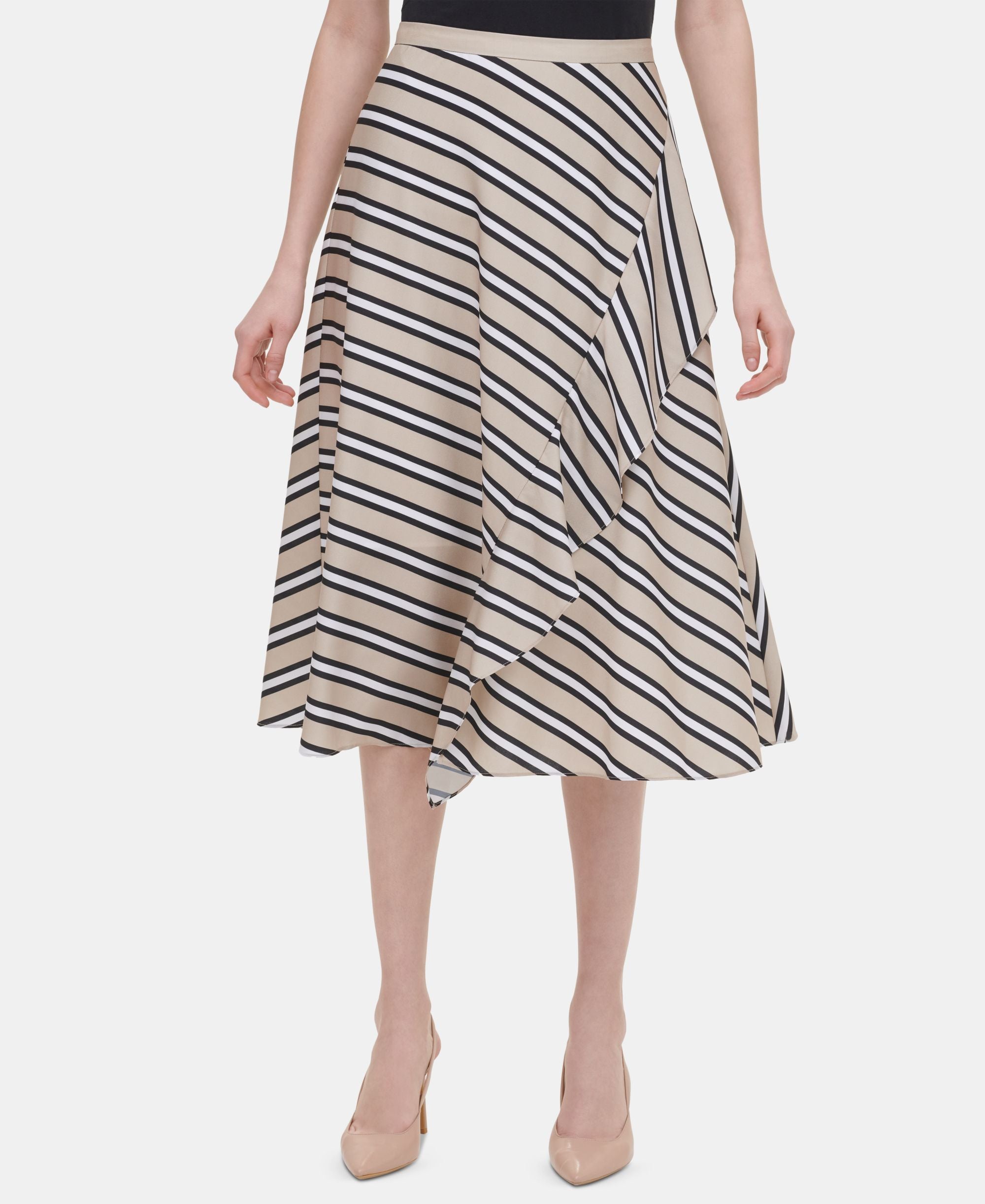 Calvin Klein Printed Ruffled Midi Skirt
