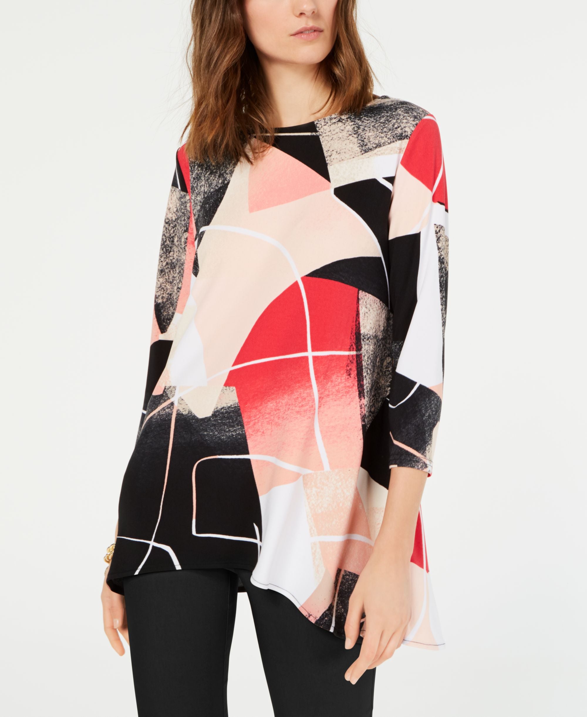 Alfani Printed Handkerchief Hem Swing Top
