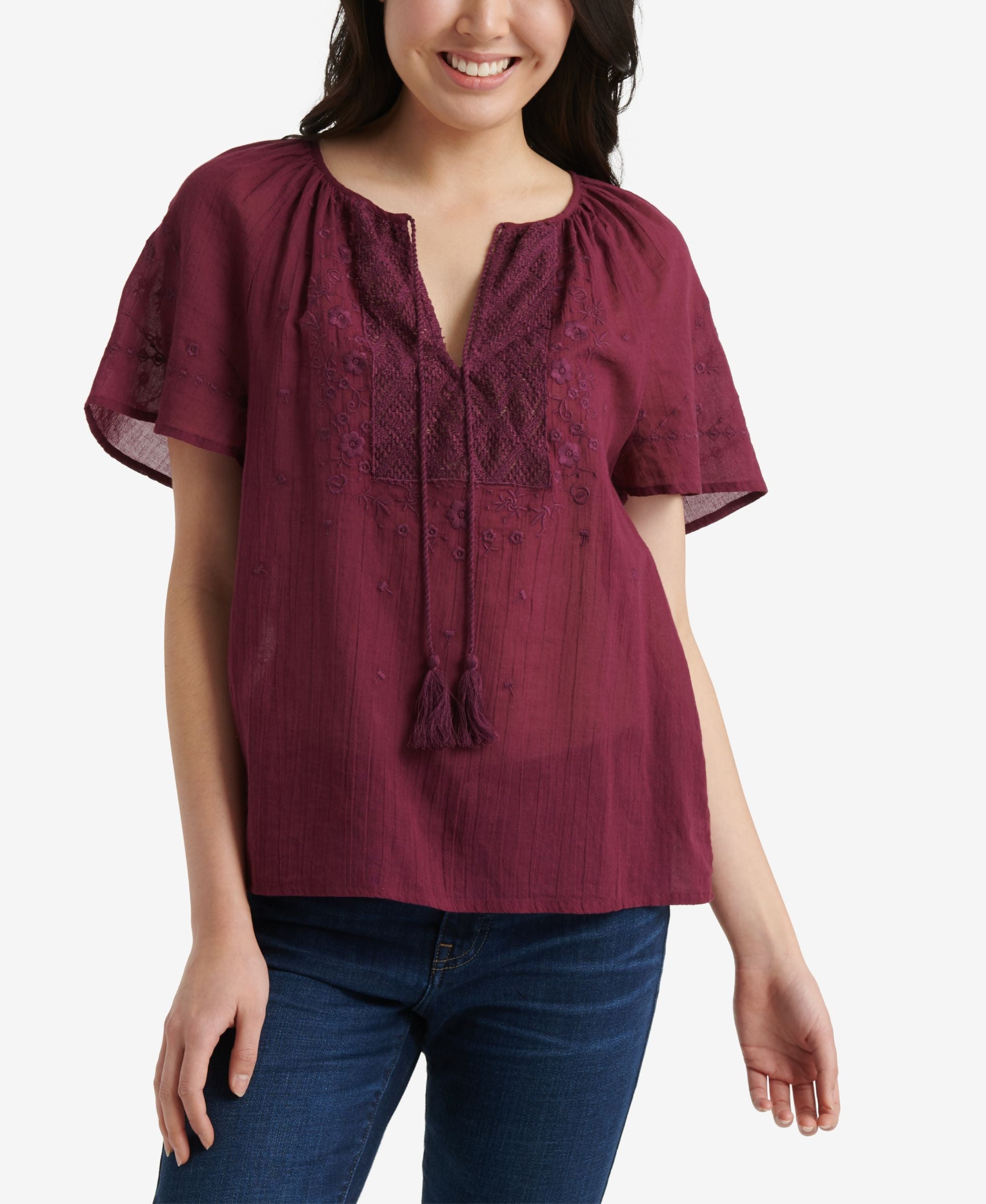 Embroidered Flutter Sleeve Top