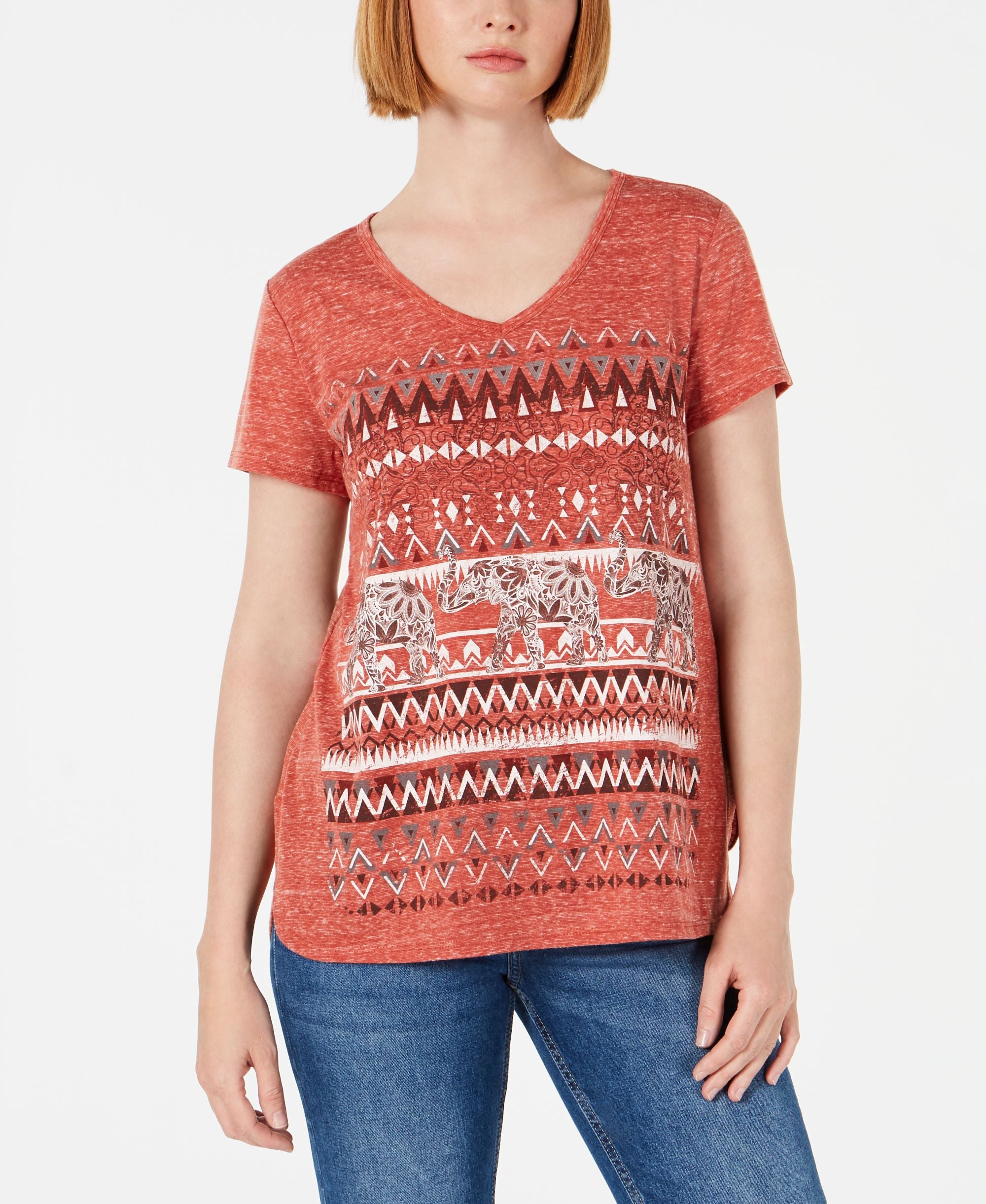 Style & Co Graphic V Neck Top