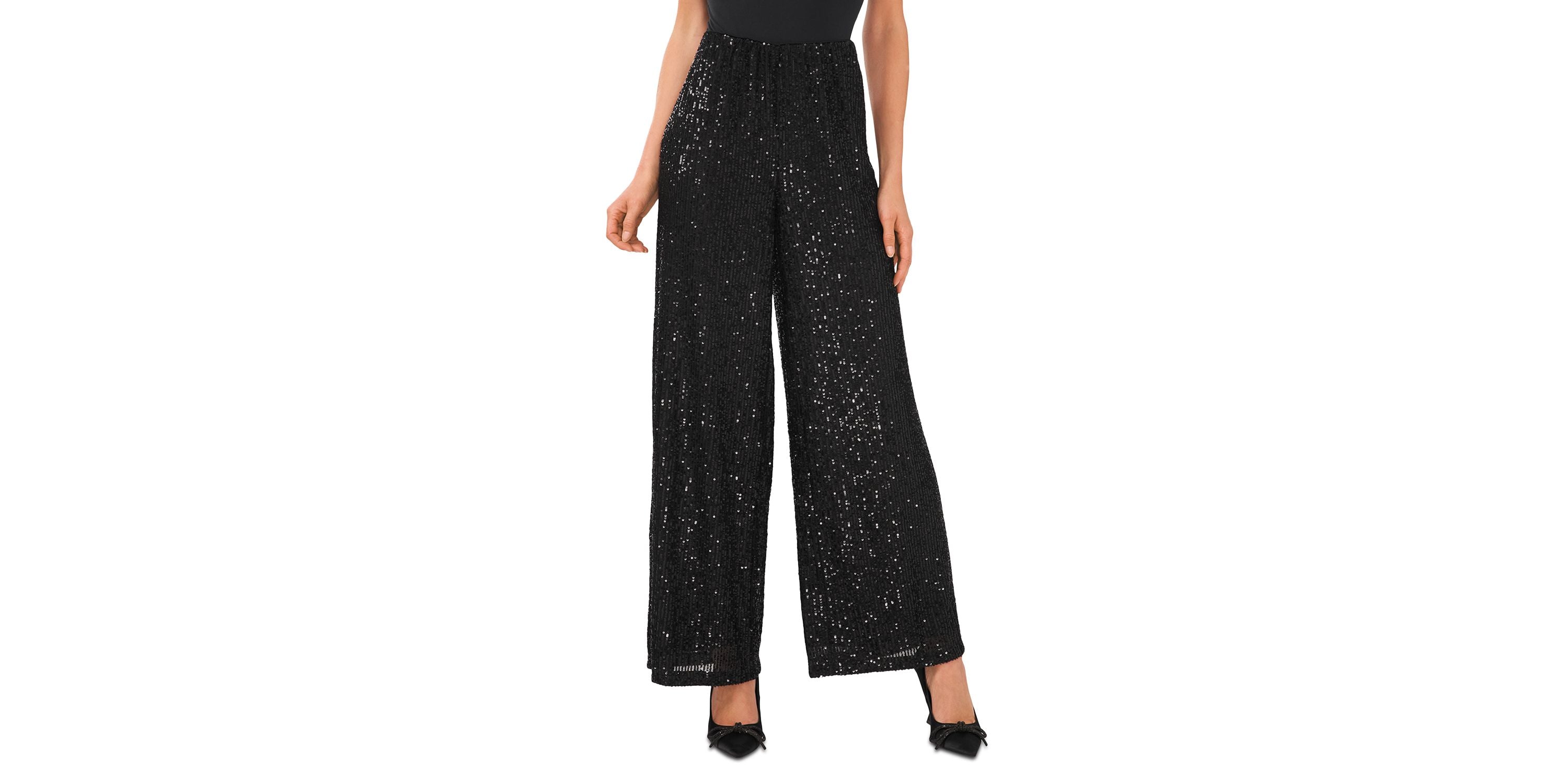 Women's Pull-On Elastic-Waist Wide-Leg Sequin Pants