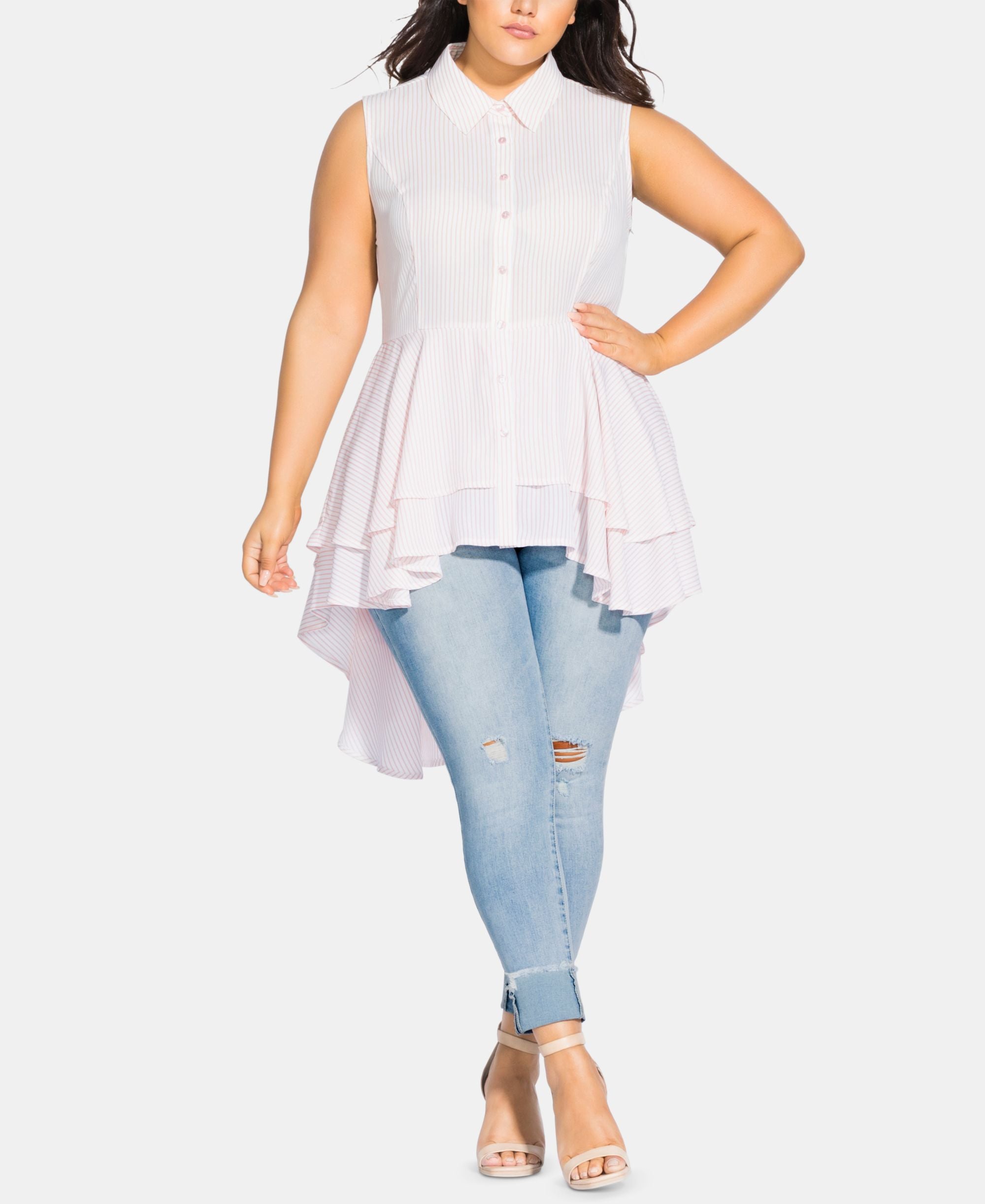 City Chic Trendy Plus Size Flutter High Low Top