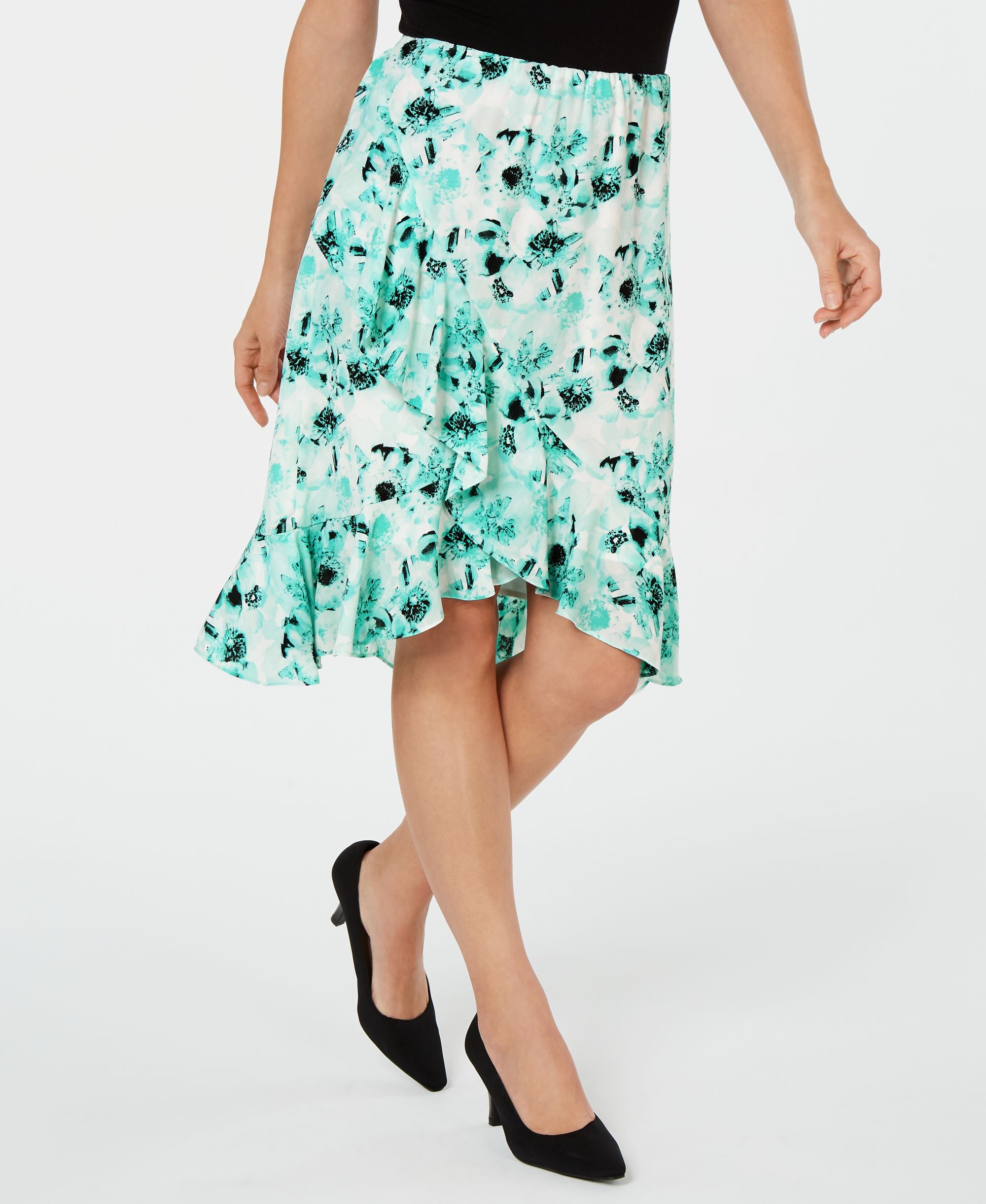 Kasper Ruffled Floral Print Skirt