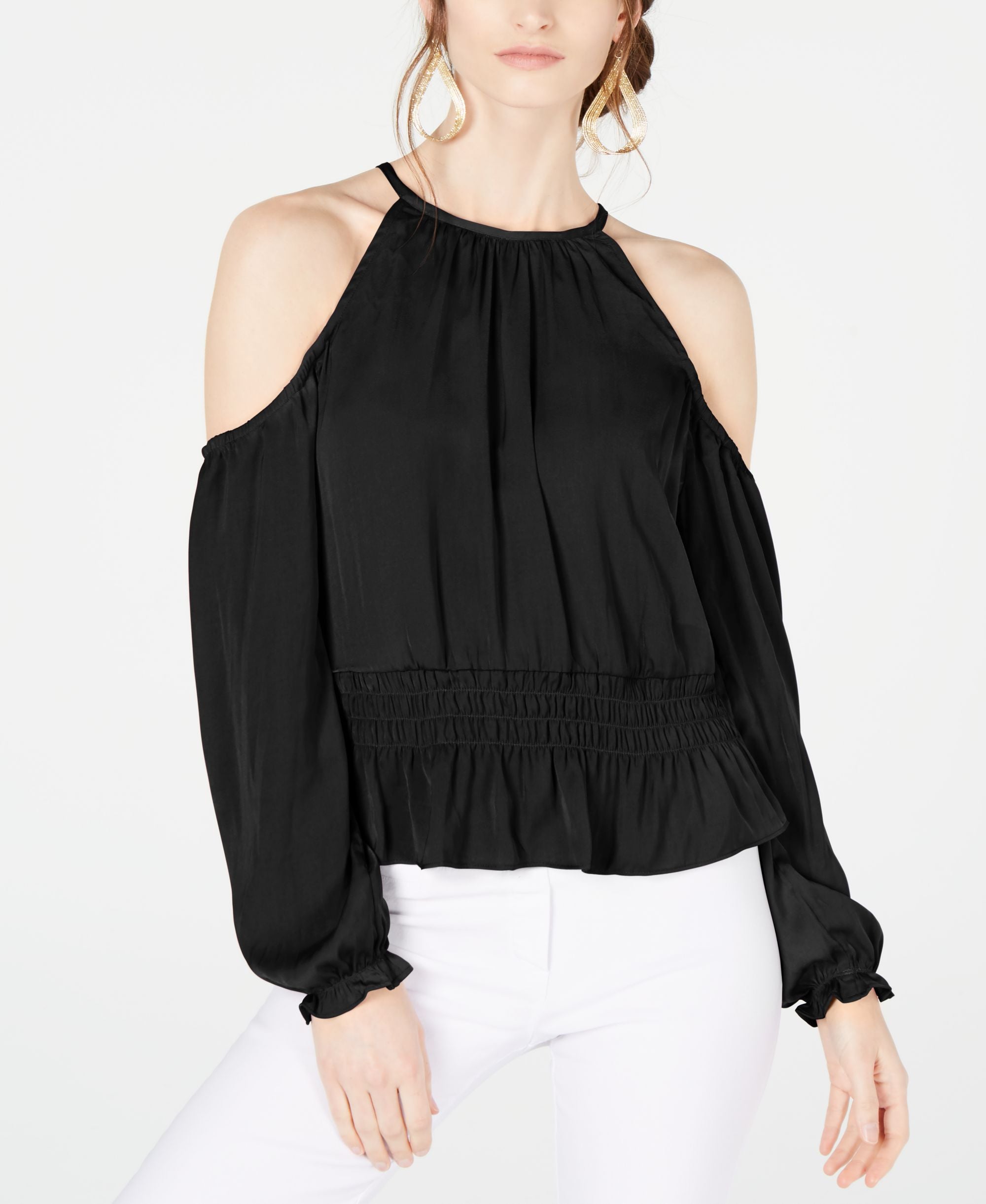 Smocked Cold-Shoulder Top