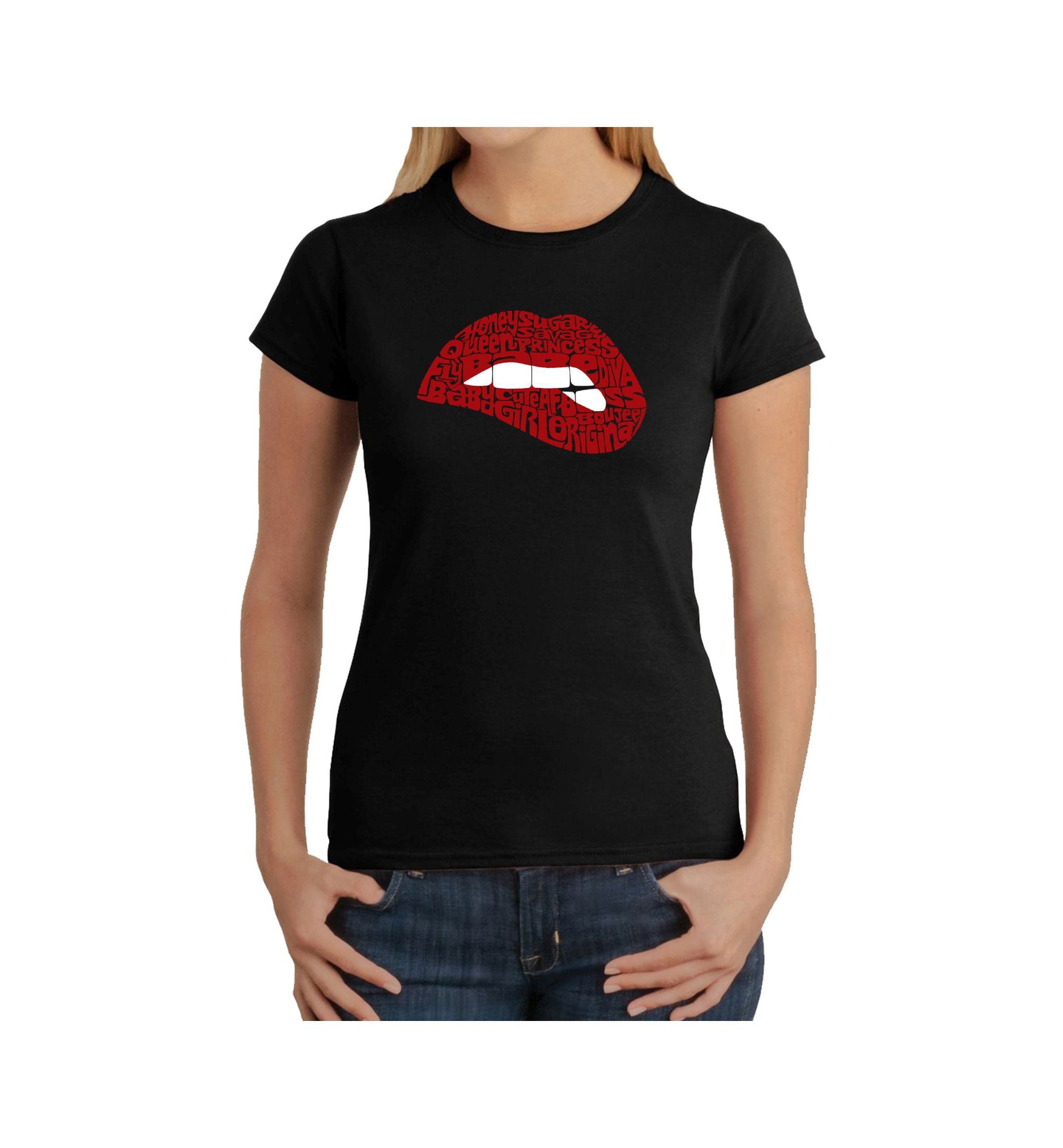 Women's Word Art T-Shirt - Savage Lips