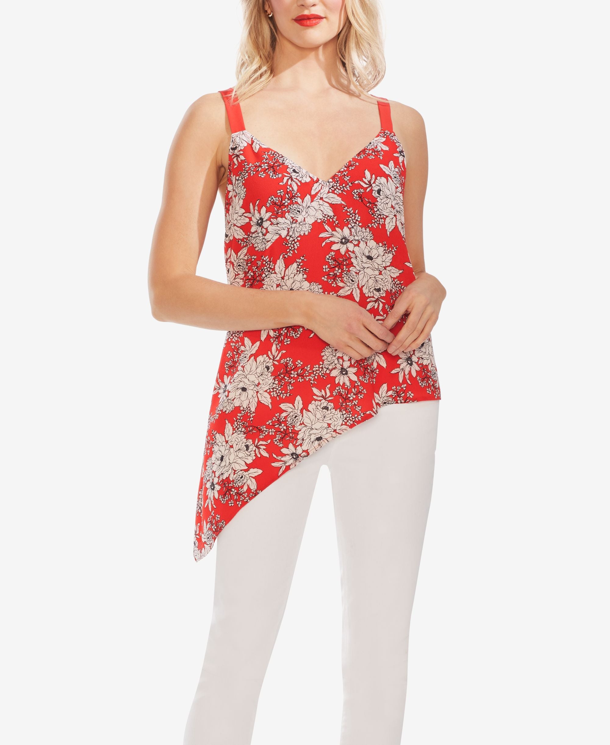 Vince Camuto Floral Print Asymmetrical Hem Top